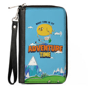 PU Zip Around Wallet Rectangle - ADVENTURE TIME Jake and Finn WHAT TIME IS IT Flying Pose Blue Clutch Zip Around Wallets Adventure Time