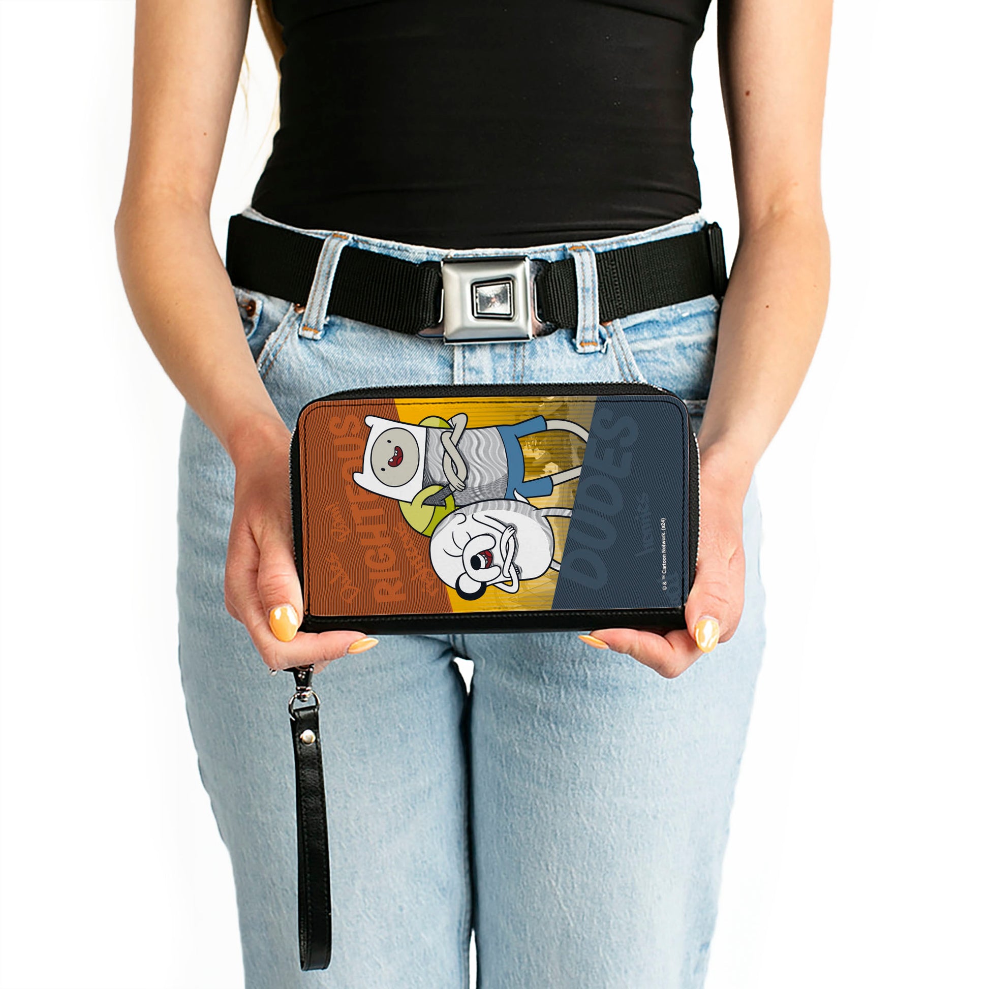 PU Zip Around Wallet Rectangle - Adventure Time Jake and Finn RIGHTEOUS DUDES Pose Multi Color Clutch Zip Around Wallets Adventure Time