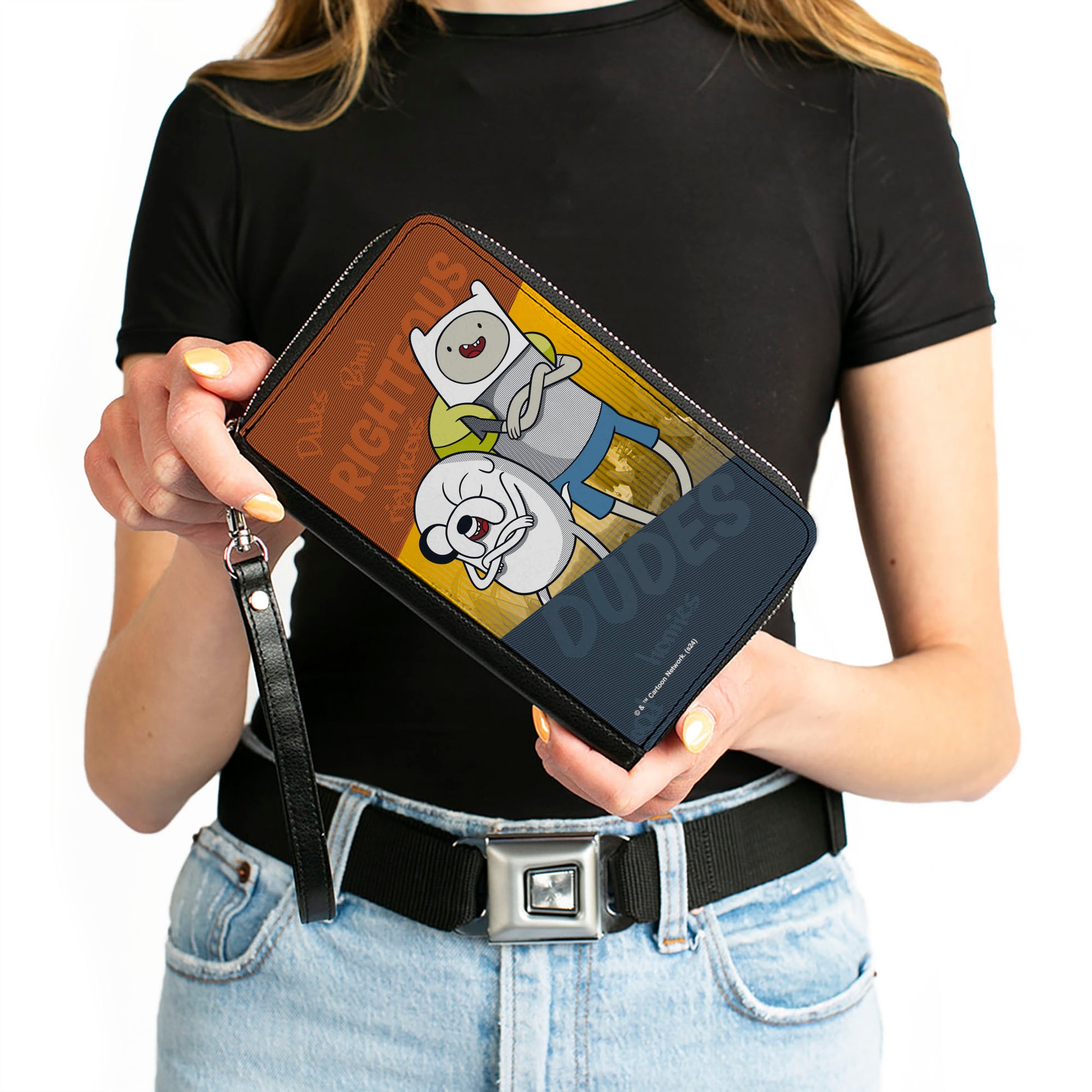 PU Zip Around Wallet Rectangle - Adventure Time Jake and Finn RIGHTEOUS DUDES Pose Multi Color Clutch Zip Around Wallets Adventure Time