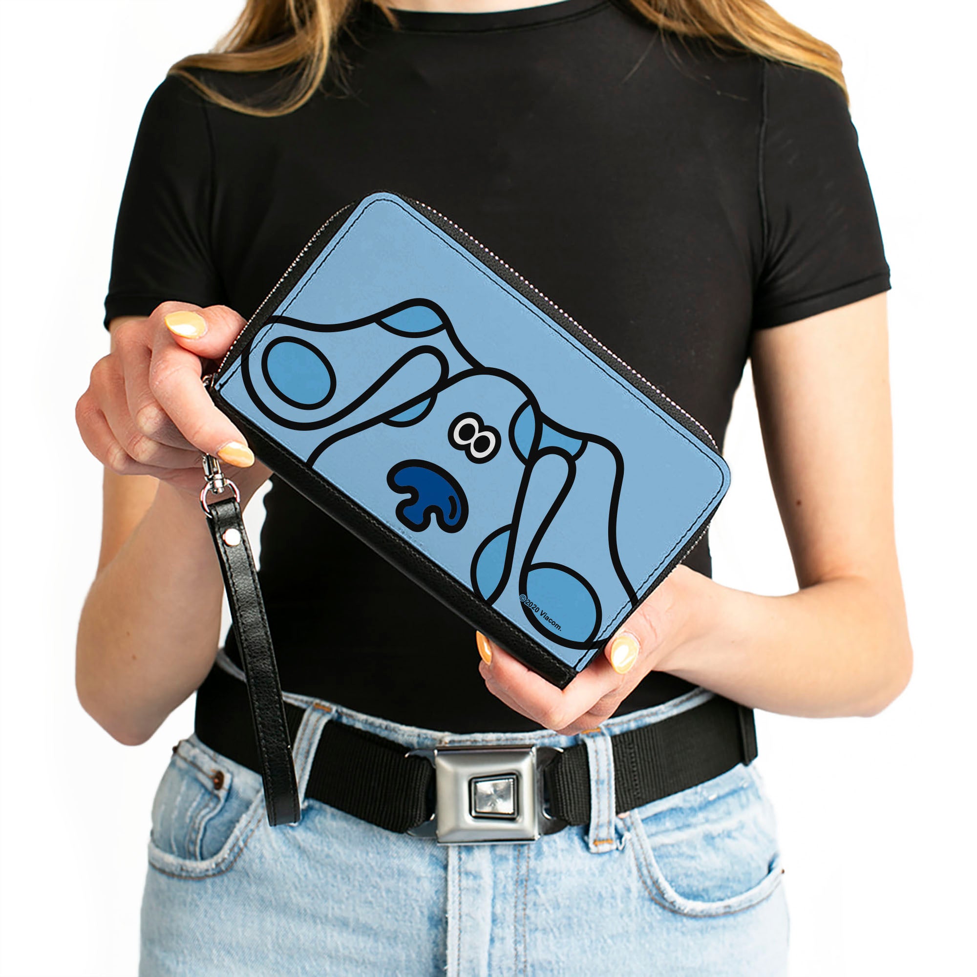 PU Zip Around Wallet Rectangle - Blue's Clues Blue Face Blues Clutch Zip Around Wallets Blue's Clues