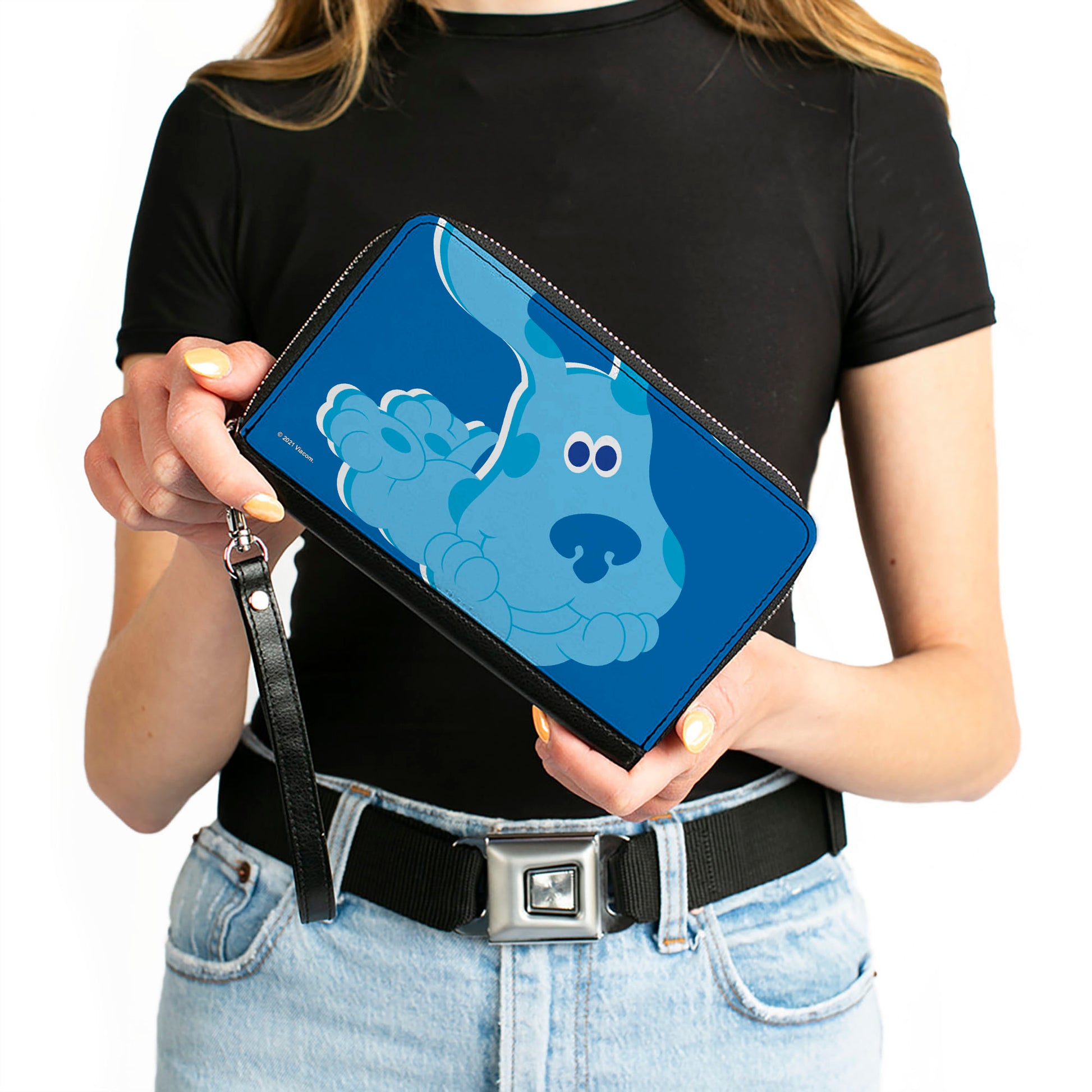 PU Zip Around Wallet Rectangle - Blue's Clues Blue Full Body Smiling Pose Blues Clutch Zip Around Wallets Blue's Clues