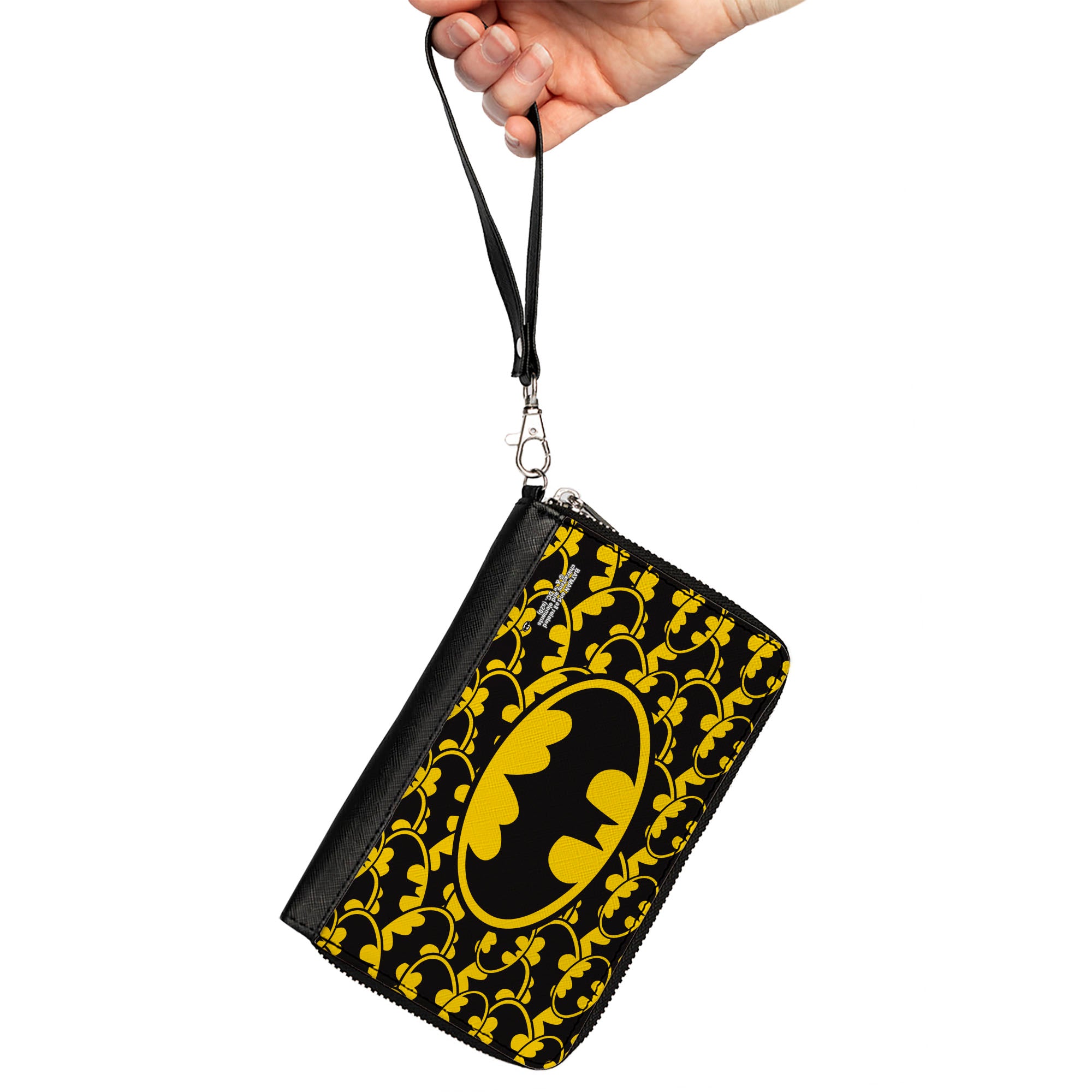 Women's PU Zip Around Wallet Rectangle - Bat Signal Centered Stacked Yellow Black Clutch Zip Around Wallets DC Comics   