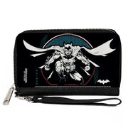 Women's PU Zip Around Wallet Rectangle - Batman Crouching Tech Action Pose Black White Blue Red Clutch Zip Around Wallets DC Comics   