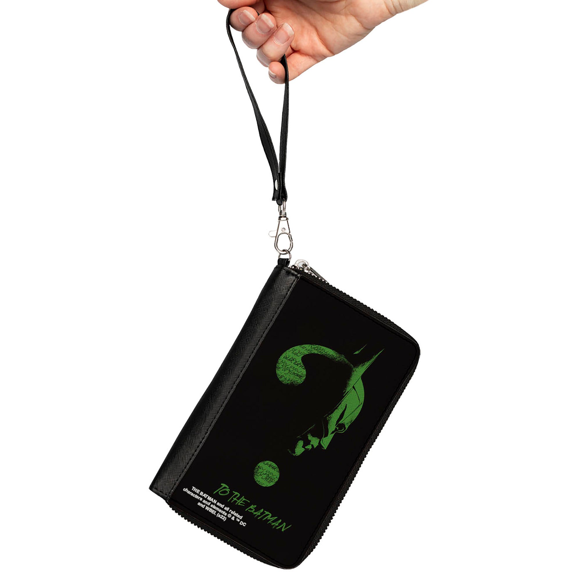 PU Zip Around Wallet Rectangle - The Batman Movie Batman Question Mark Pose Black Green Clutch Zip Around Wallets DC Comics   