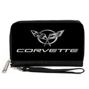 PU Zip Around Wallet Rectangle - Corvette Black/Silver Clutch Zip Around Wallets GM General Motors   
