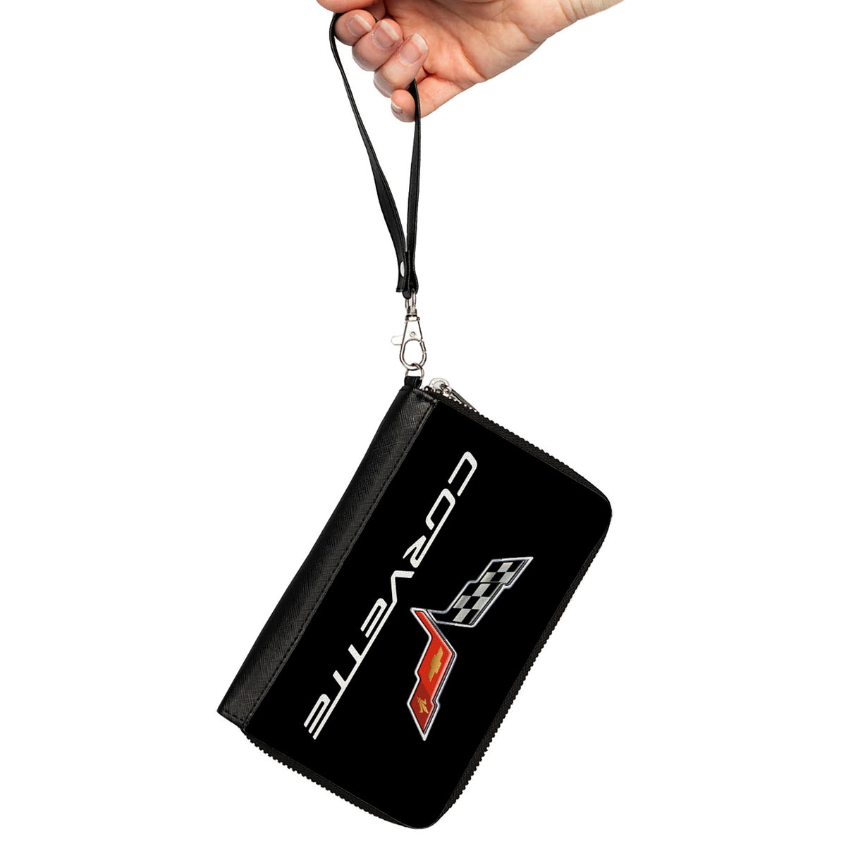 PU Zip Around Wallet Rectangle - CORVETTE C6 Text Logo Black Clutch Zip Around Wallets Corvette
