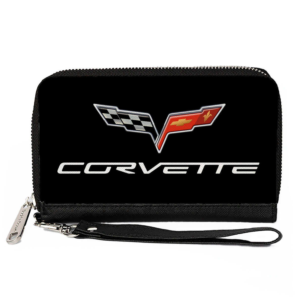 PU Zip Around Wallet Rectangle - CORVETTE C6 Text Logo Black Clutch Zip Around Wallets Corvette