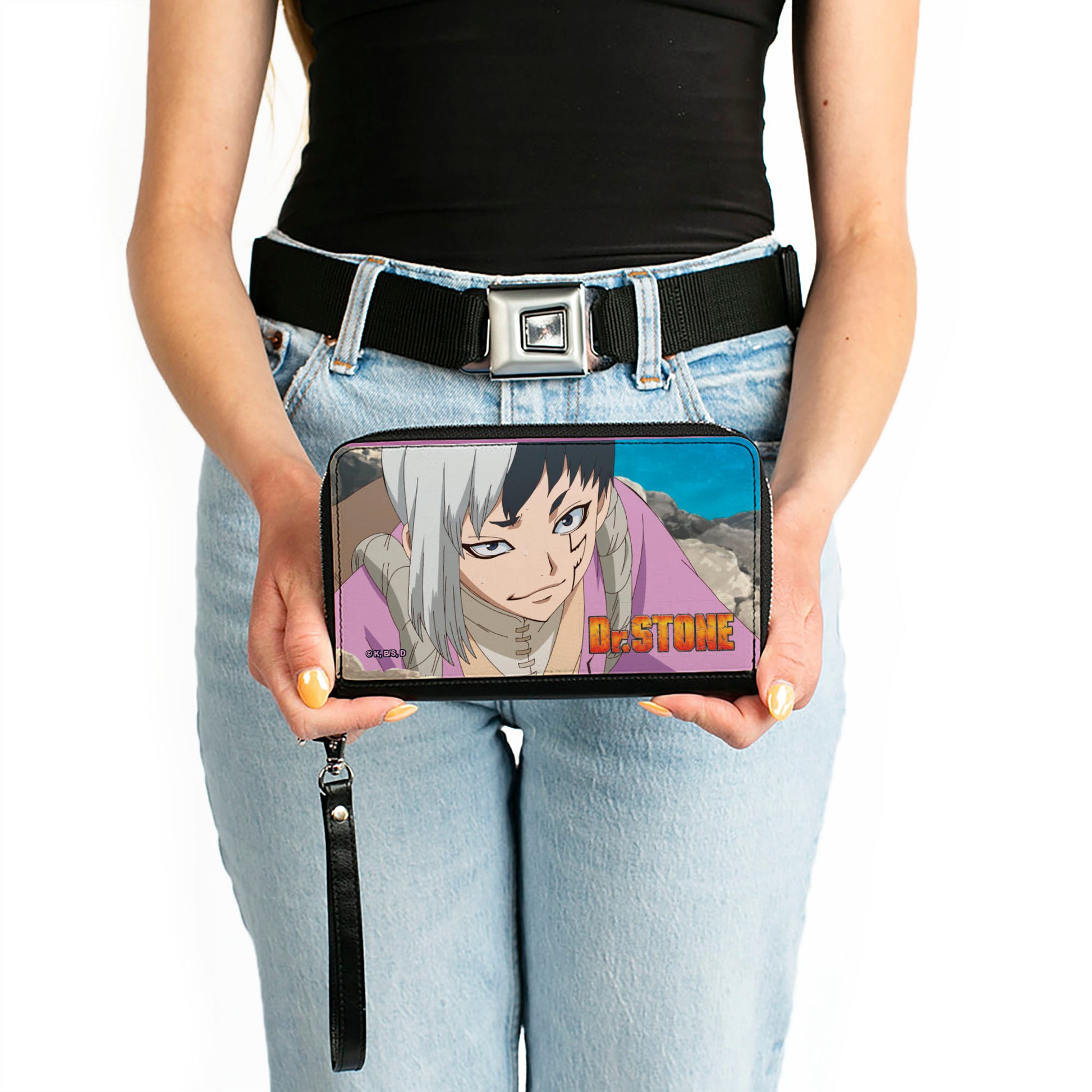 PU Zip Around Wallet Rectangle - DR. STONE Gen Asagiri Hiking Pose and Title Logo Clutch Zip Around Wallets Dr. Stone