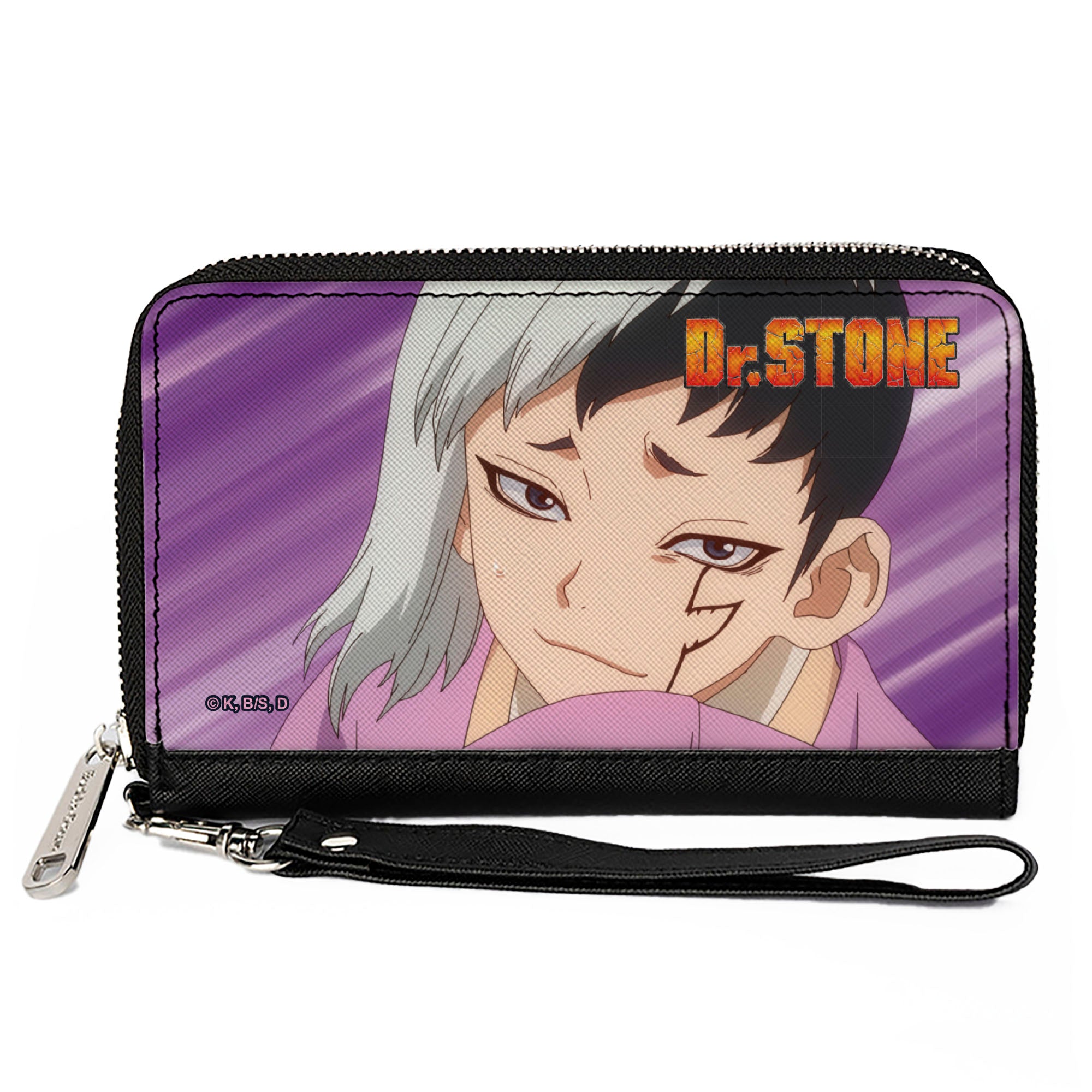 PU Zip Around Wallet Rectangle - DR. STONE Gen Asagiri Face and Title Logo Purples Clutch Zip Around Wallets Crunchyroll