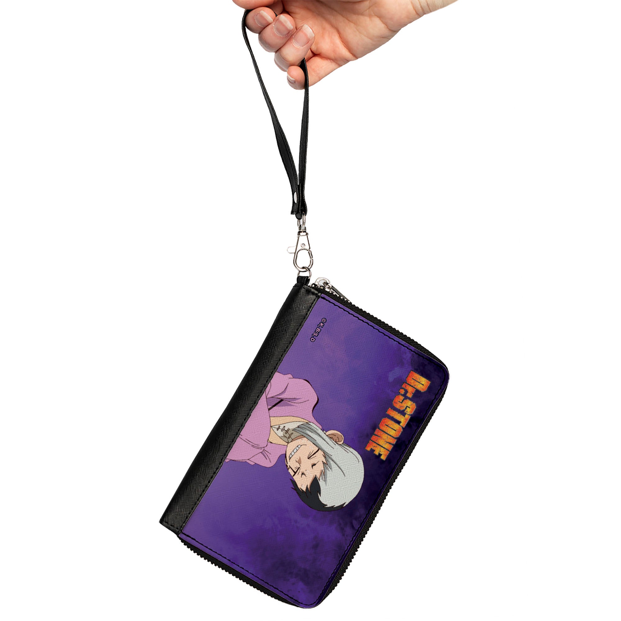 PU Zip Around Wallet Rectangle - DR. STONE Gen Asagiri Laughing Pose Title Logo Purples Clutch Zip Around Wallets Crunchyroll