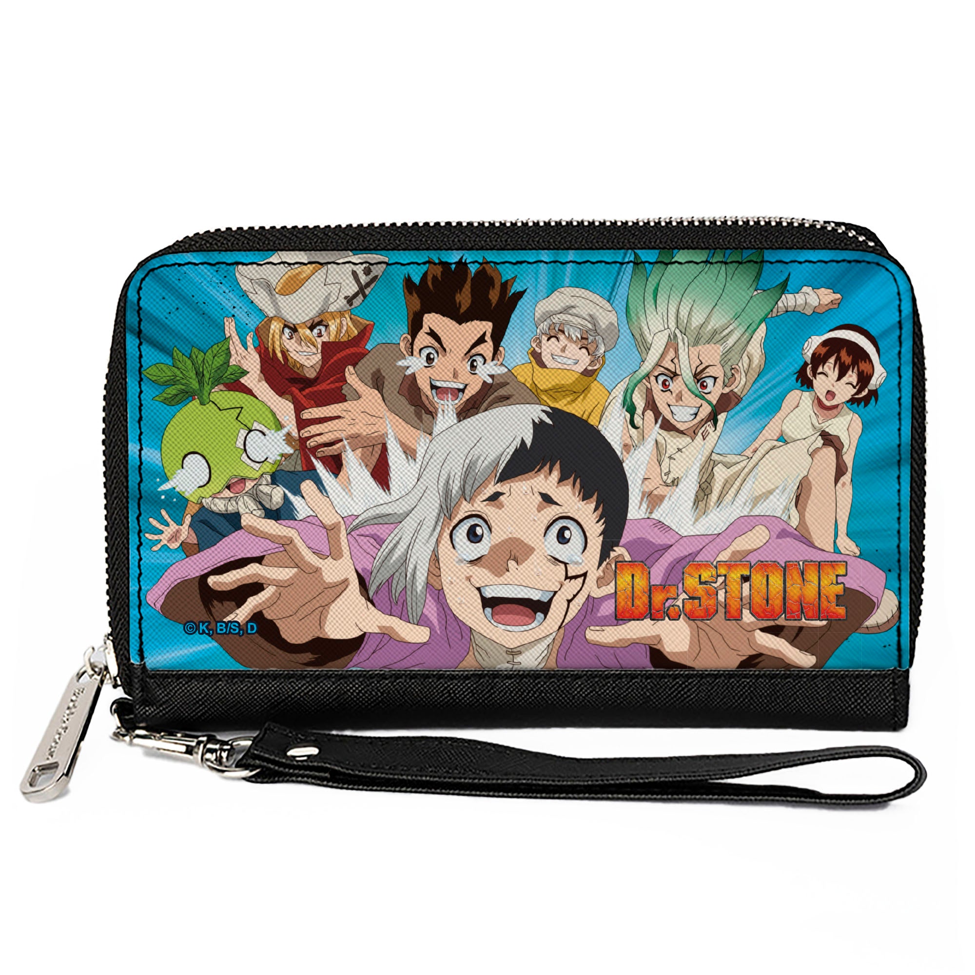 PU Zip Around Wallet Rectangle - DR. STONE Character Group Rays Pose and Title Logo Blues Clutch Zip Around Wallets Crunchyroll
