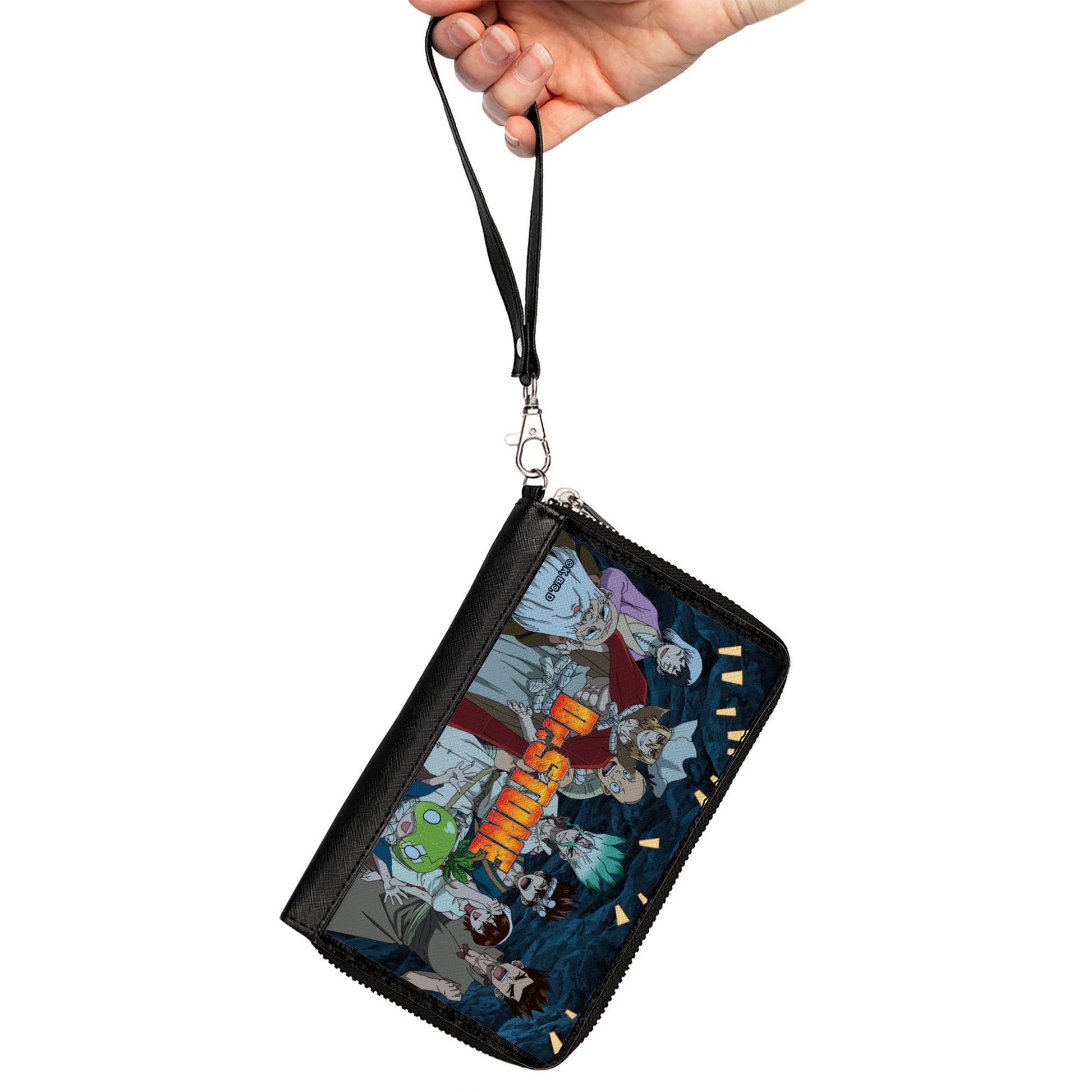 PU Zip Around Wallet Rectangle - DR. STONE Nine Character Group Cave Pose and Title Logo Blues Clutch Zip Around Wallets Dr. Stone