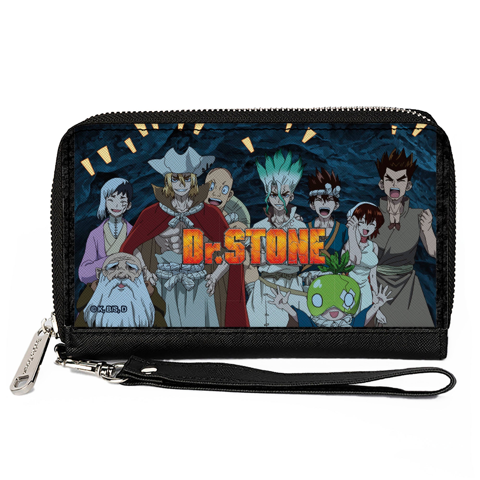 PU Zip Around Wallet Rectangle - DR. STONE Nine Character Group Cave Pose and Title Logo Blues Clutch Zip Around Wallets Crunchyroll