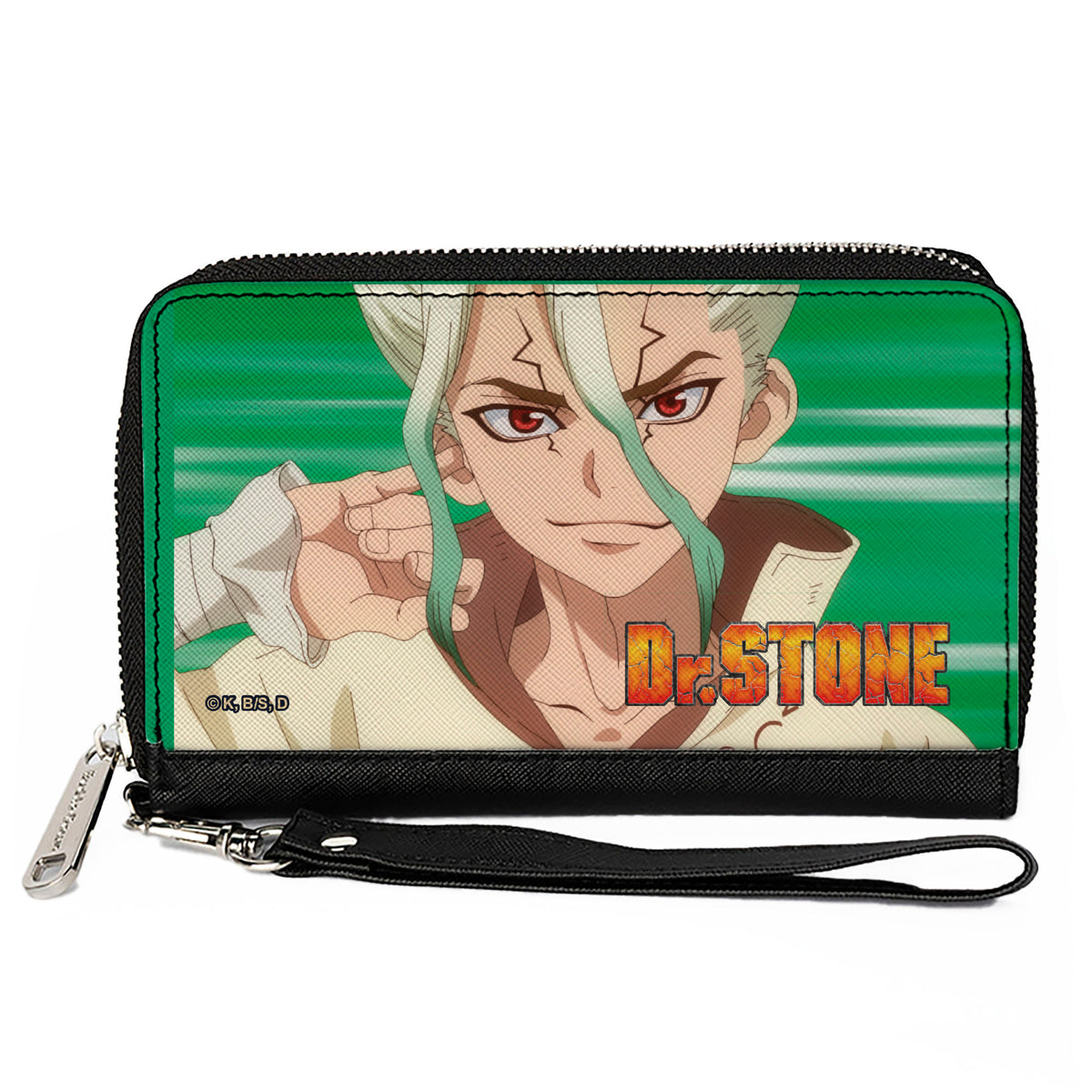 PU Zip Around Wallet Rectangle - DR. STONE Senku Ishigami New Ear Tap Pose and Title Logo Clutch Zip Around Wallets Dr. Stone