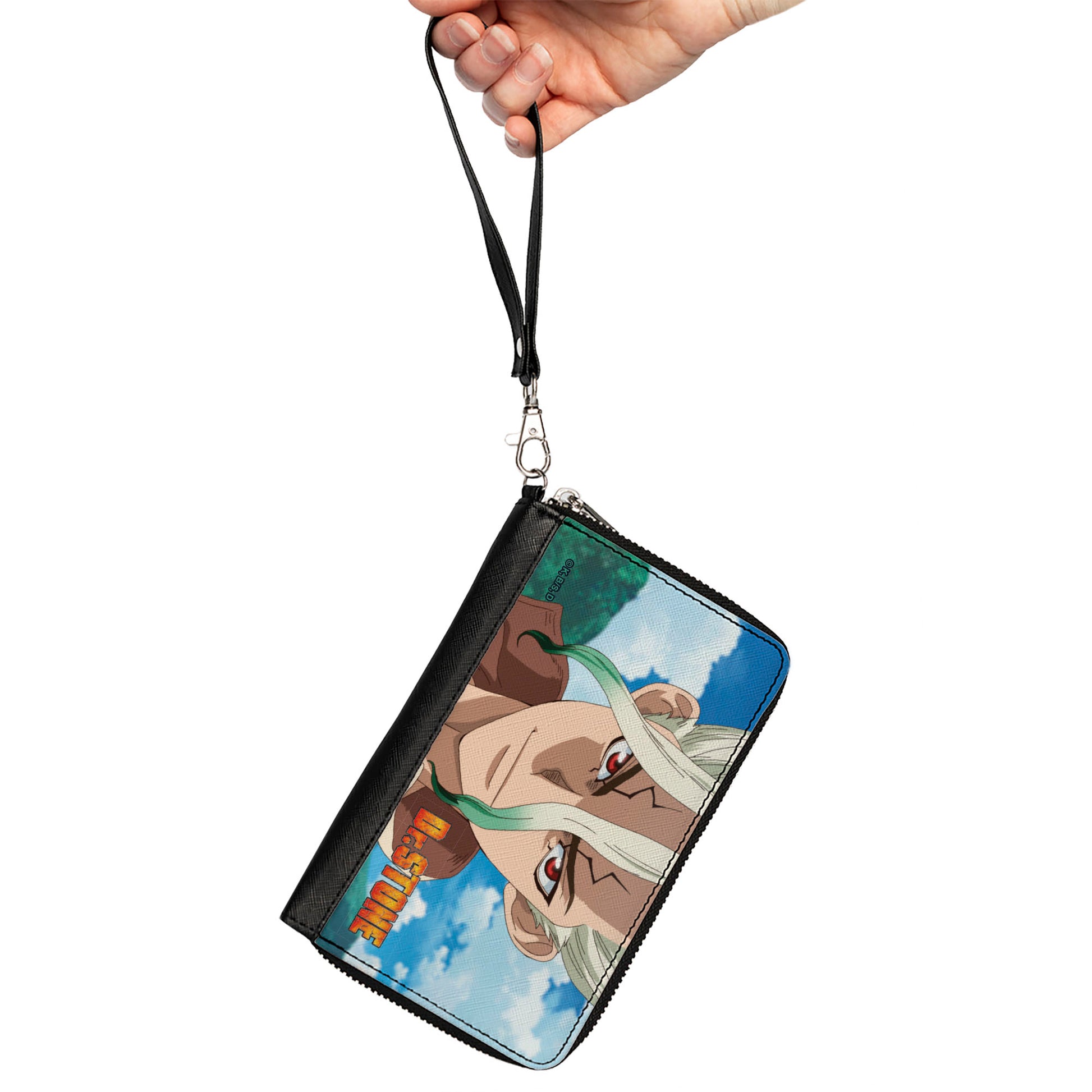 PU Zip Around Wallet Rectangle - DR. STONE Senku Ishigami New World Map Pose and Title Logo Clutch Zip Around Wallets Dr. Stone