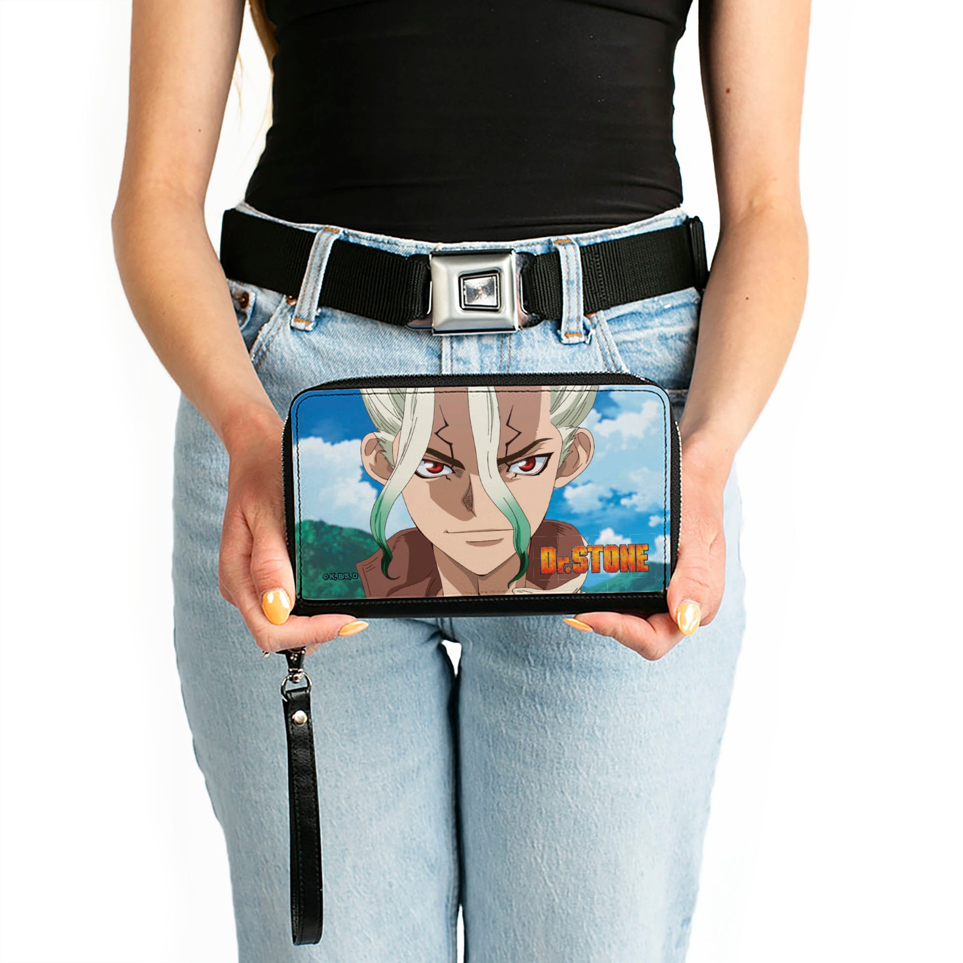 PU Zip Around Wallet Rectangle - DR. STONE Senku Ishigami New World Map Pose and Title Logo Clutch Zip Around Wallets Dr. Stone