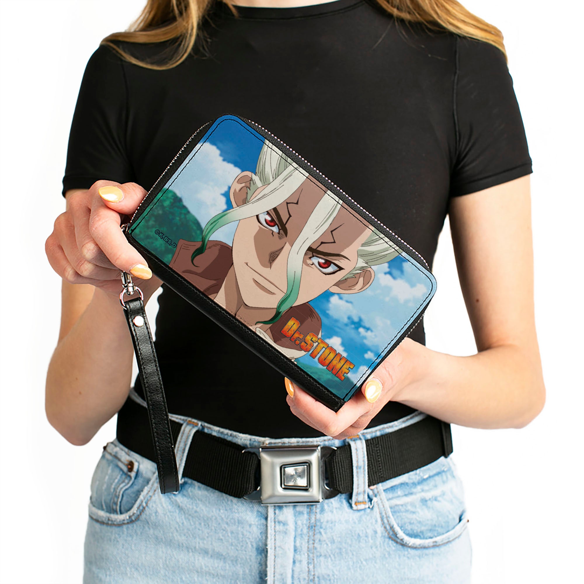PU Zip Around Wallet Rectangle - DR. STONE Senku Ishigami New World Map Pose and Title Logo Clutch Zip Around Wallets Dr. Stone