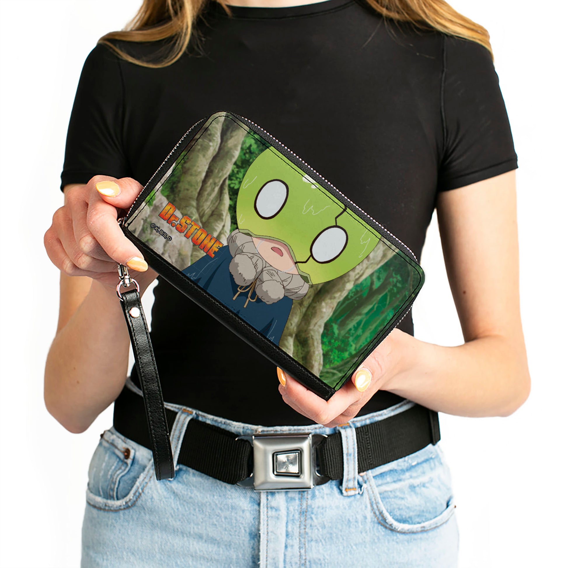 PU Zip Around Wallet Rectangle - DR. STONE Suika Forest Pose and Title Logo Clutch Zip Around Wallets Dr. Stone