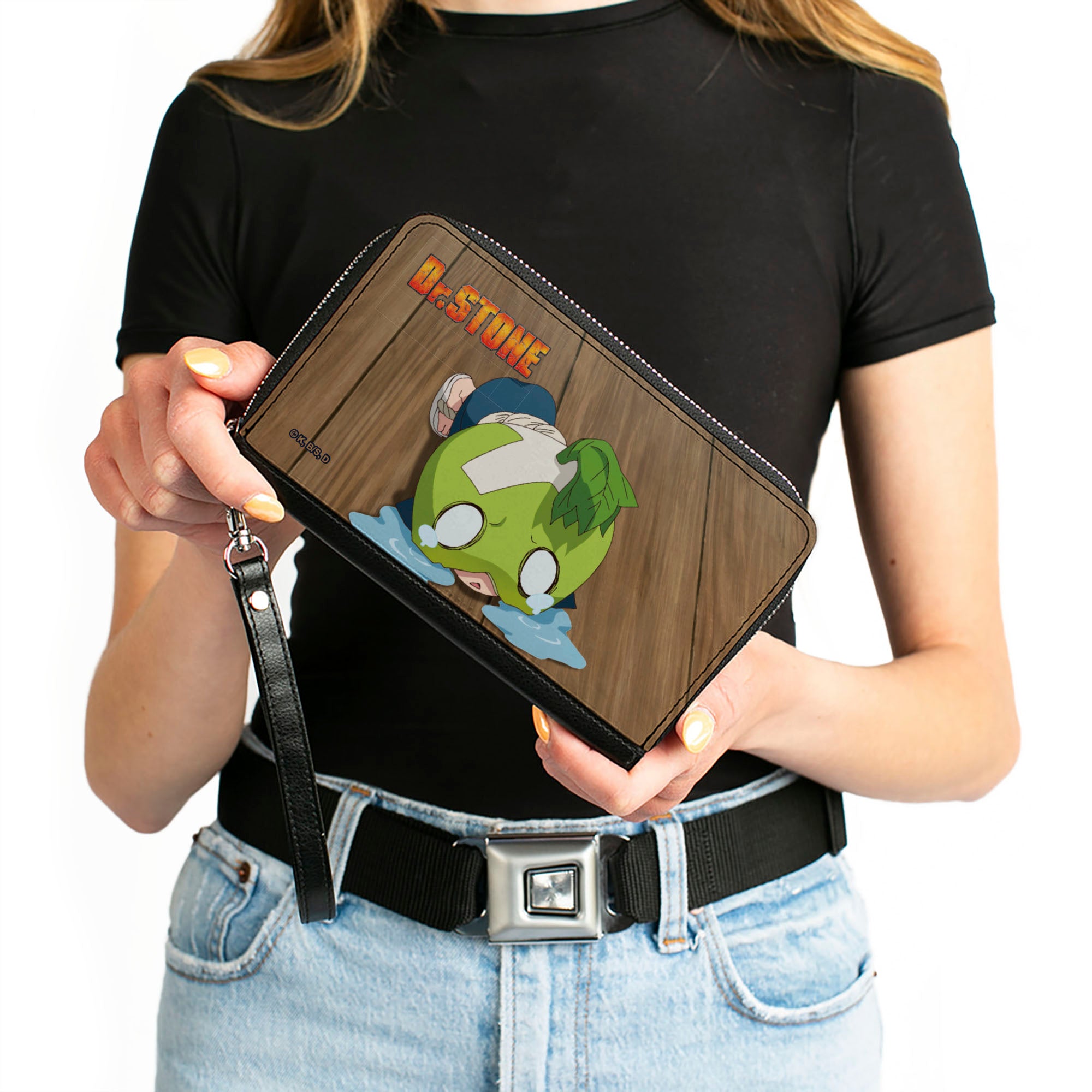 PU Zip Around Wallet Rectangle - DR. STONE Suika Crying Pose and Title Logo Browns Clutch Zip Around Wallets Dr. Stone