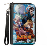 PU Zip Around Wallet Rectangle - DR. STONE Three Character Group Pose and Title Logo Clutch Zip Around Wallets Dr. Stone