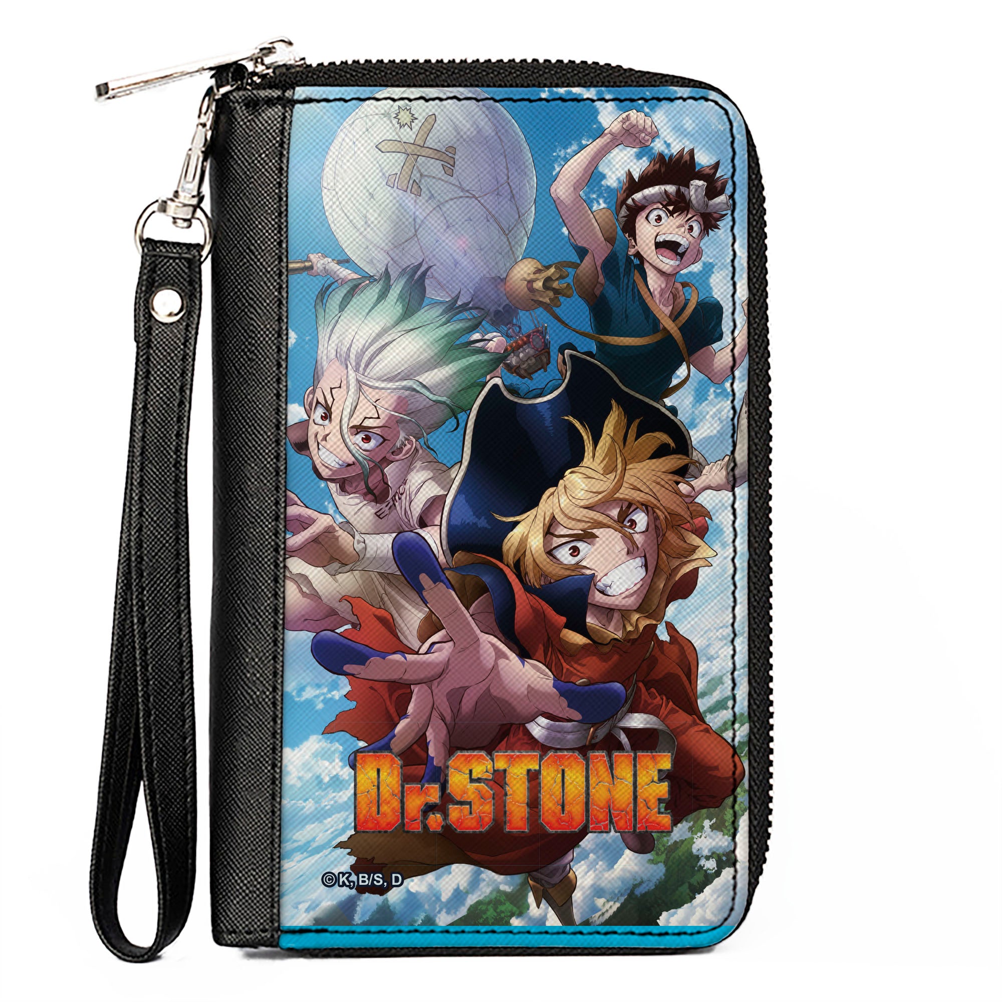 PU Zip Around Wallet Rectangle - DR. STONE Three Character Group Pose and Title Logo Clutch Zip Around Wallets Crunchyroll