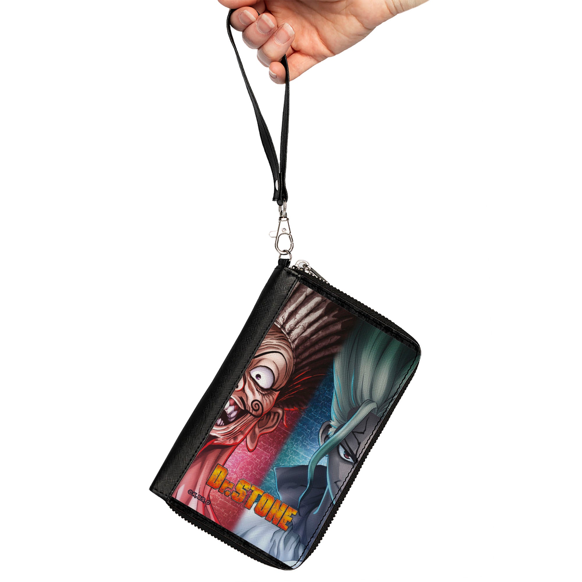 PU Zip Around Wallet Rectangle - DR. STONE Ibara Senku Split Pose and Title Logo Reds/Blues Clutch Zip Around Wallets Crunchyroll