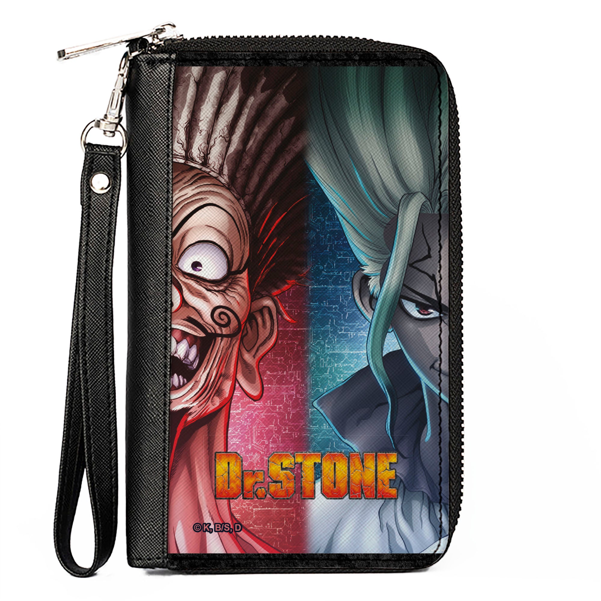 PU Zip Around Wallet Rectangle - DR. STONE Ibara Senku Split Pose and Title Logo Reds/Blues Clutch Zip Around Wallets Crunchyroll