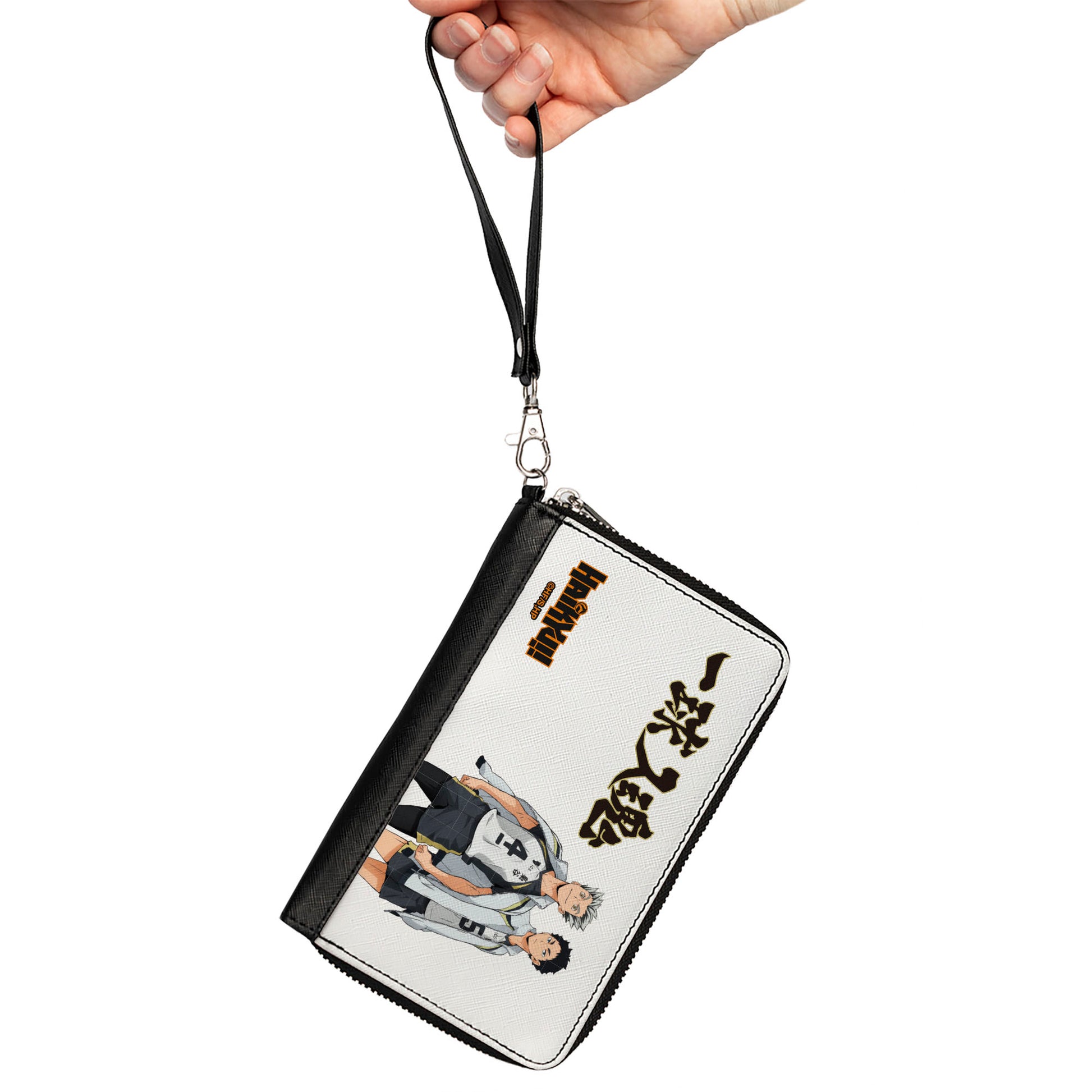 PU Zip Around Wallet Rectangle - HAIKYU Fukurodani Academy Bokuto and Akaashi Players Pose White Clutch Zip Around Wallets Haikyu!!