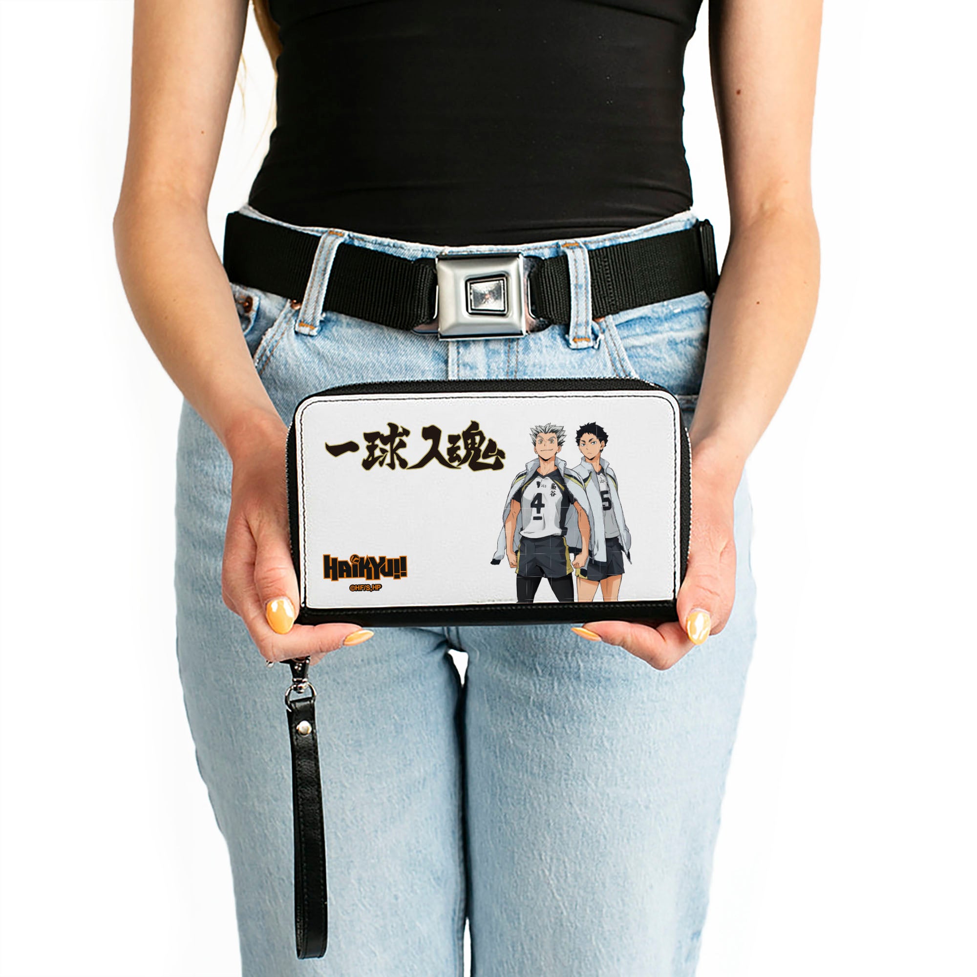 PU Zip Around Wallet Rectangle - HAIKYU Fukurodani Academy Bokuto and Akaashi Players Pose White Clutch Zip Around Wallets Haikyu!!