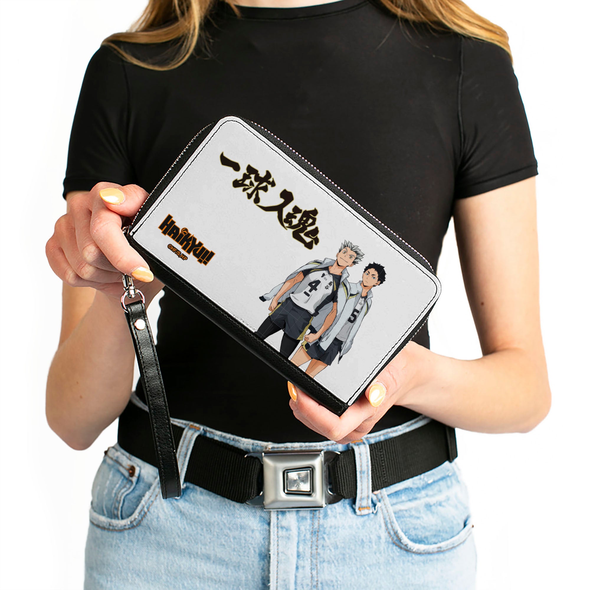 PU Zip Around Wallet Rectangle - HAIKYU Fukurodani Academy Bokuto and Akaashi Players Pose White Clutch Zip Around Wallets Haikyu!!
