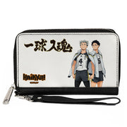 PU Zip Around Wallet Rectangle - HAIKYU Fukurodani Academy Bokuto and Akaashi Players Pose White Clutch Zip Around Wallets Haikyu!!
