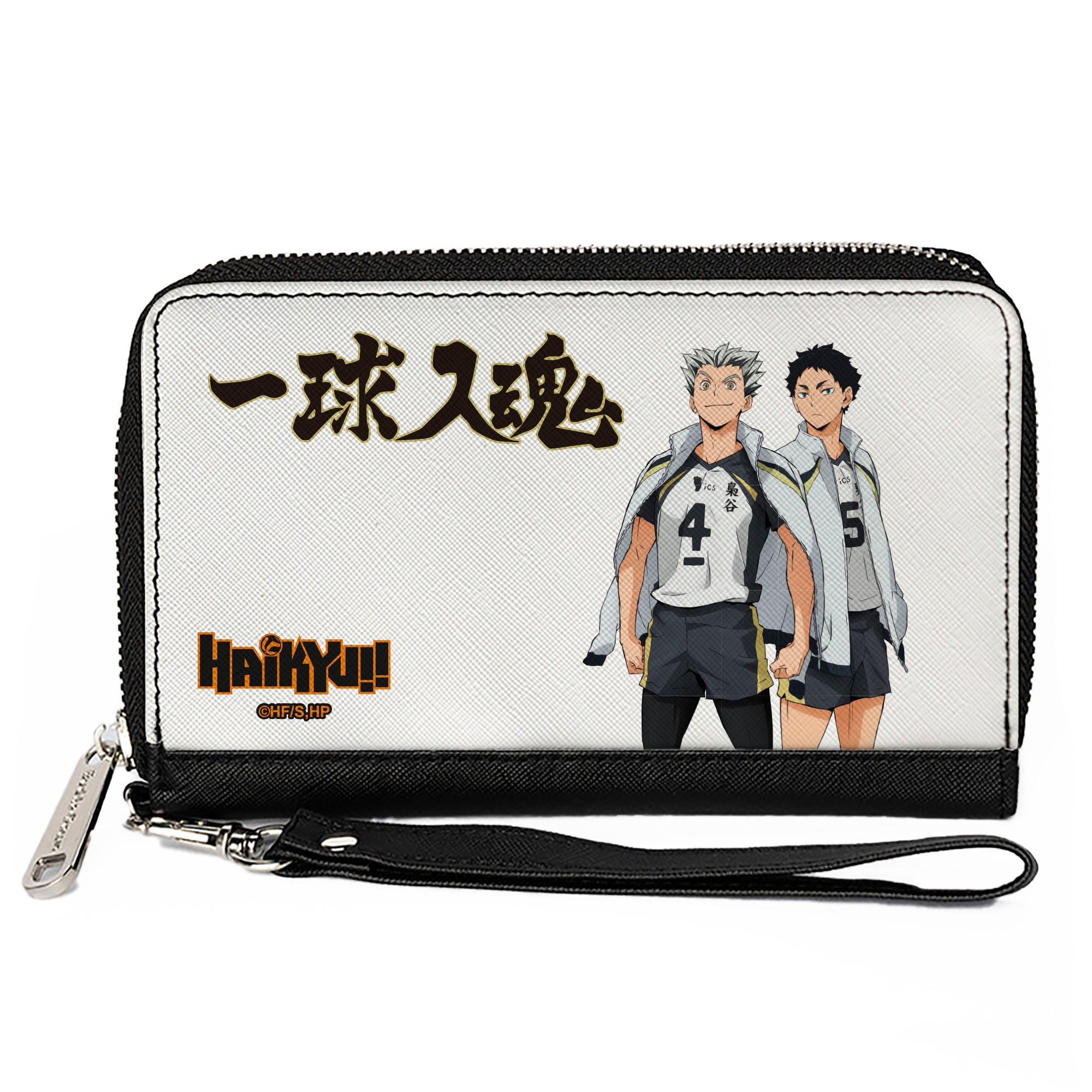 PU Zip Around Wallet Rectangle - HAIKYU Fukurodani Academy Bokuto and Akaashi Players Pose White Clutch Zip Around Wallets Haikyu!!