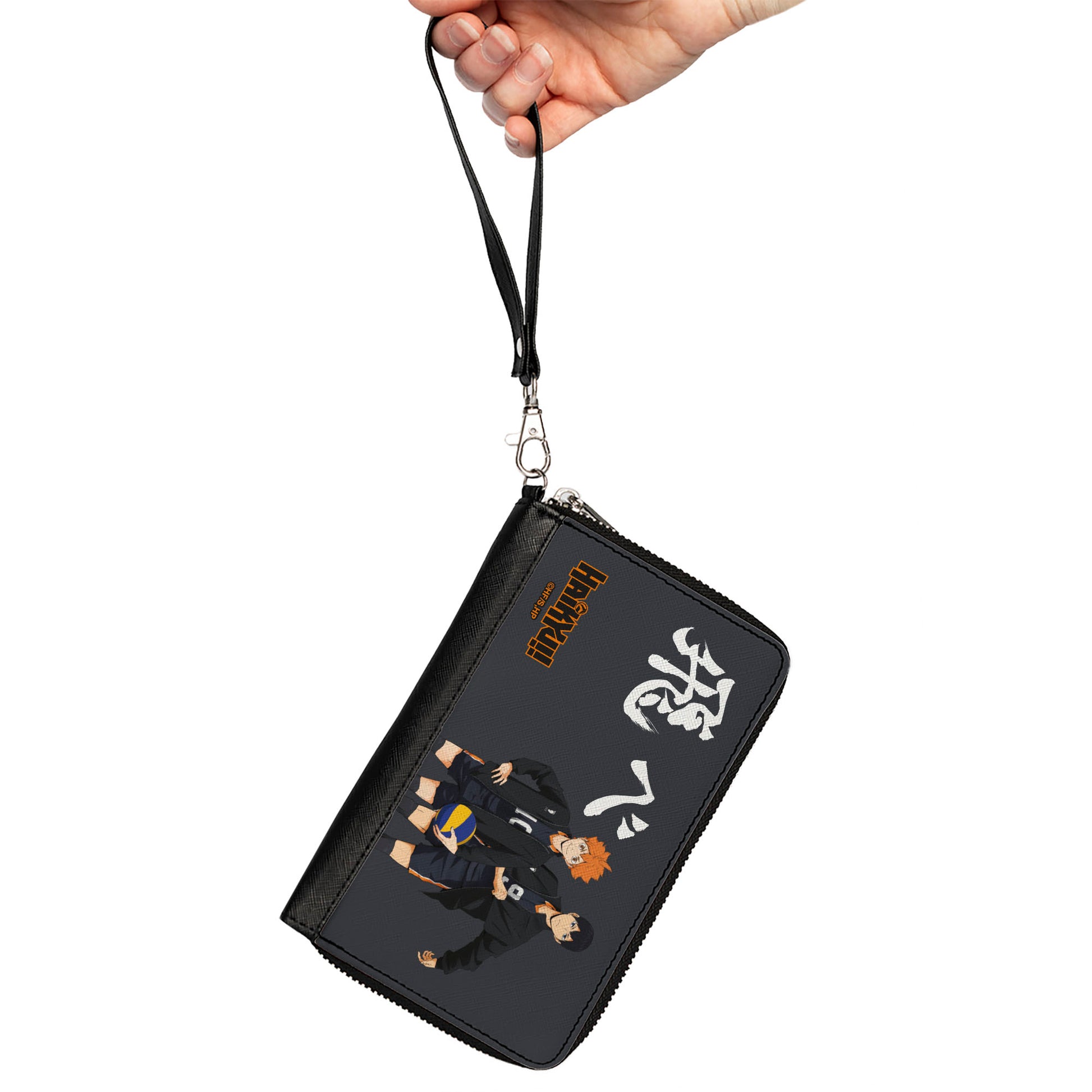 PU Zip Around Wallet Rectangle - HAIKYU Karasuno High Hinata and Kageyama Pose Black Clutch Zip Around Wallets Haikyu!!