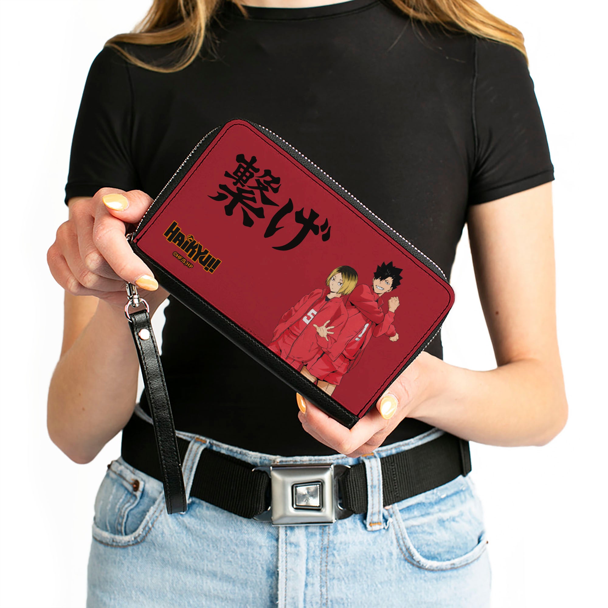 PU Zip Around Wallet Rectangle - HAIKYU Nekoma High School Kozume and Kuroo CONNECT Pose Red Clutch Zip Around Wallets Haikyu!!