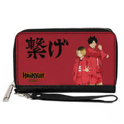 PU Zip Around Wallet Rectangle - HAIKYU Nekoma High School Kozume and Kuroo CONNECT Pose Red Clutch Zip Around Wallets Haikyu!!