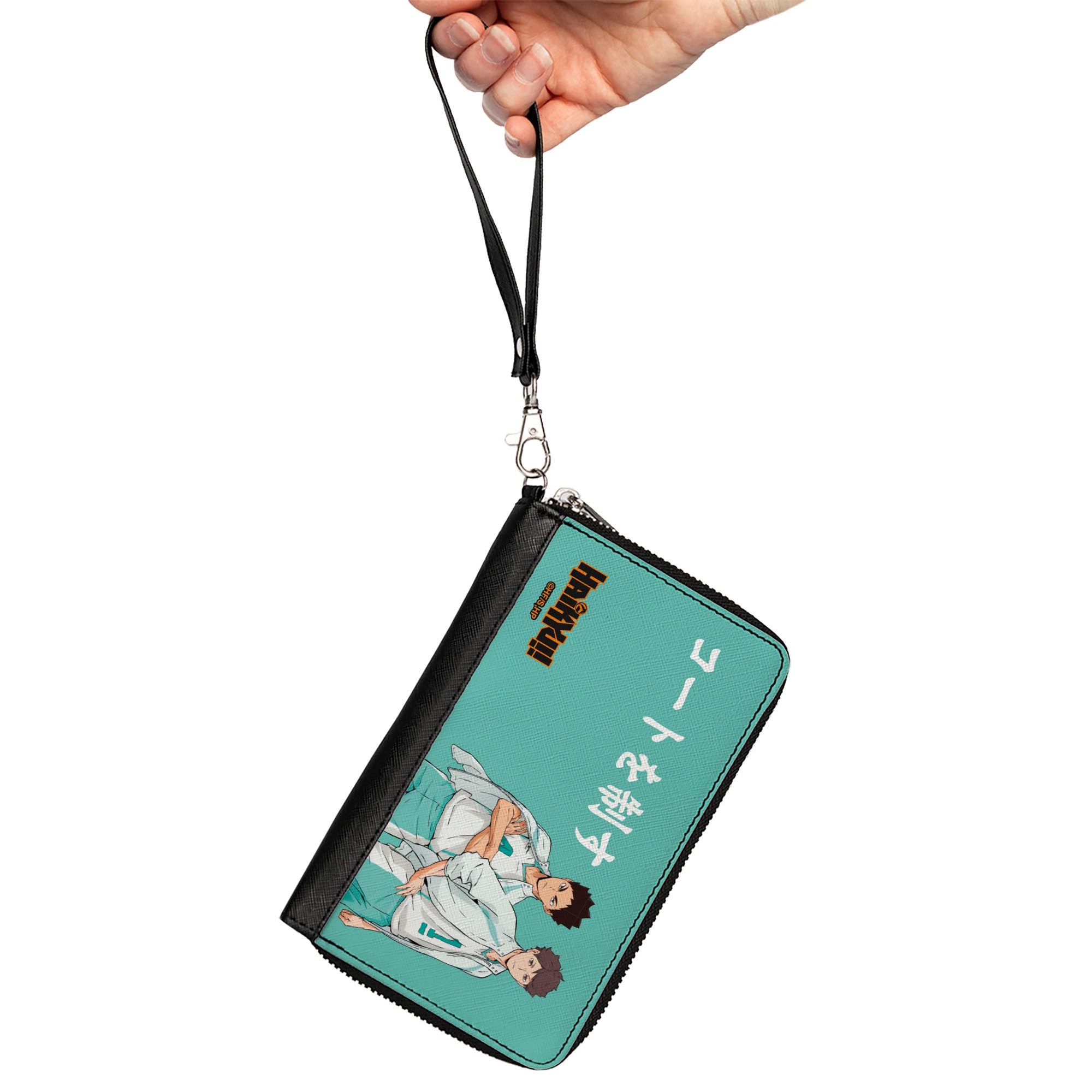 PU Zip Around Wallet Rectangle - HAIKYU Aoba Johsai High Ikawa and Iwaizumi Pose Turquoise Clutch Zip Around Wallets Crunchyroll