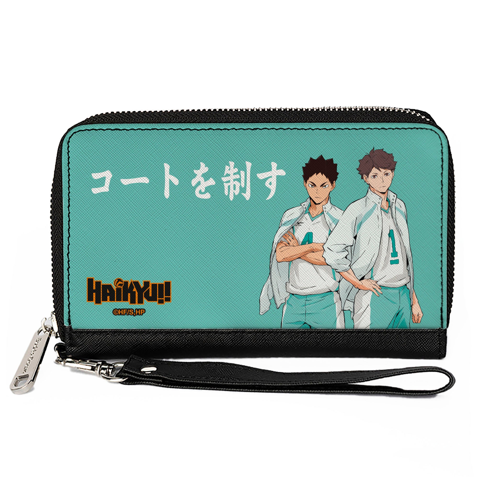 PU Zip Around Wallet Rectangle - HAIKYU Aoba Johsai High Ikawa and Iwaizumi Pose Turquoise Clutch Zip Around Wallets Crunchyroll