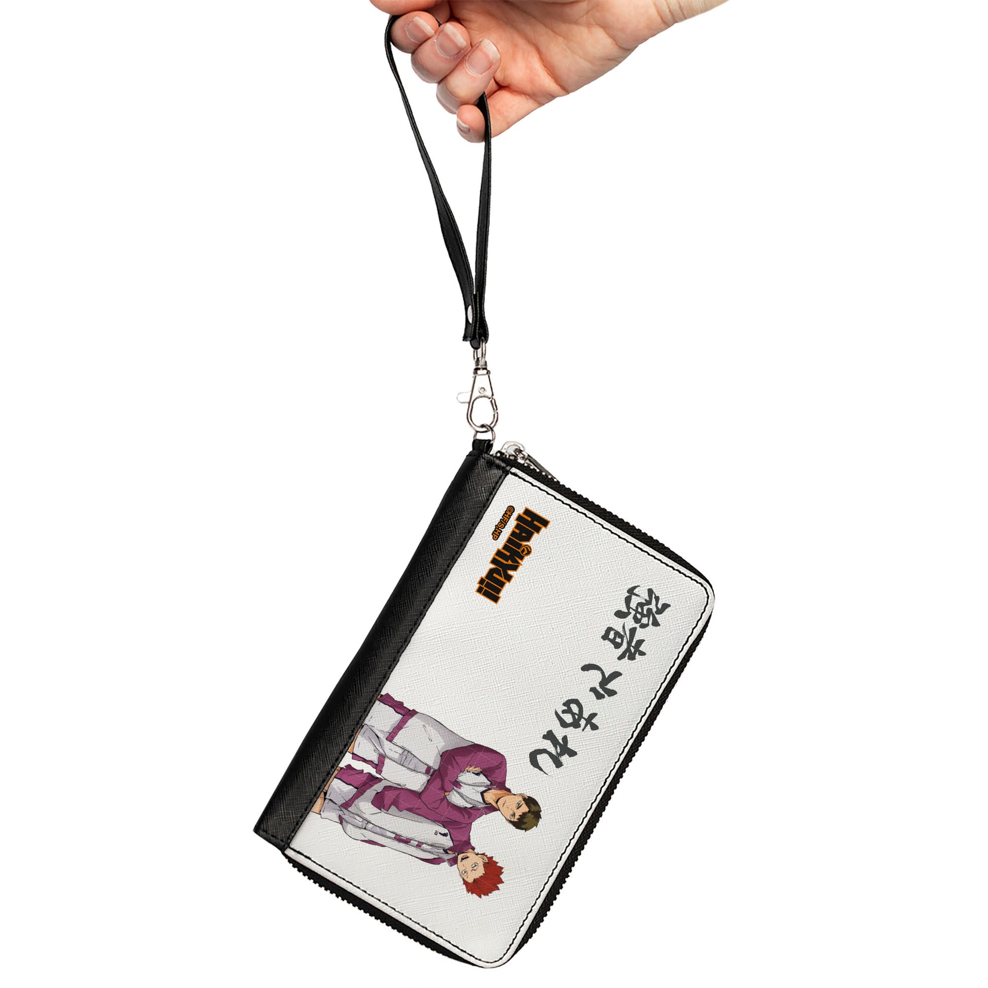 PU Zip Around Wallet Rectangle - HAIKYU Shiratorizawa Academy Tendo and Ushjima STRONG MAN Pose White Clutch Zip Around Wallets Haikyu!!