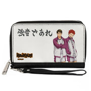 PU Zip Around Wallet Rectangle - HAIKYU Shiratorizawa Academy Tendo and Ushjima STRONG MAN Pose White Clutch Zip Around Wallets Haikyu!!