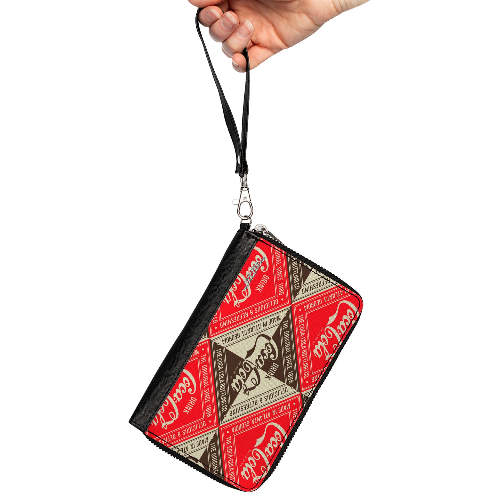 PU Zip Around Wallet Rectangle - DRINK COCA-COLA DELICIOUS & REFRESHING Blocks Red/Brown/White Clutch Zip Around Wallets Coca-Cola