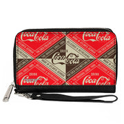 PU Zip Around Wallet Rectangle - DRINK COCA-COLA DELICIOUS & REFRESHING Blocks Red/Brown/White Clutch Zip Around Wallets Coca-Cola