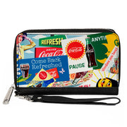 PU Zip Around Wallet Rectangle - Vintage Coca-Cola COME BACK REFRESHED Ads and Icons Collage Clutch Zip Around Wallets Coca-Cola