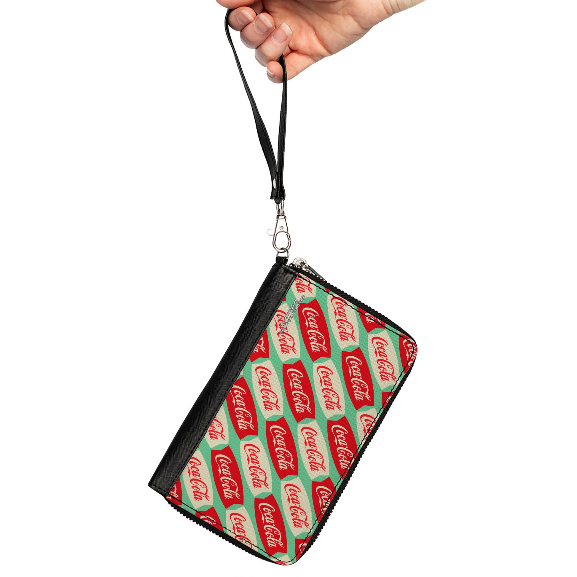 PU Zip Around Wallet Rectangle - Coca-Cola Script Marquee Logo Green/Red/White Clutch Zip Around Wallets Coca-Cola