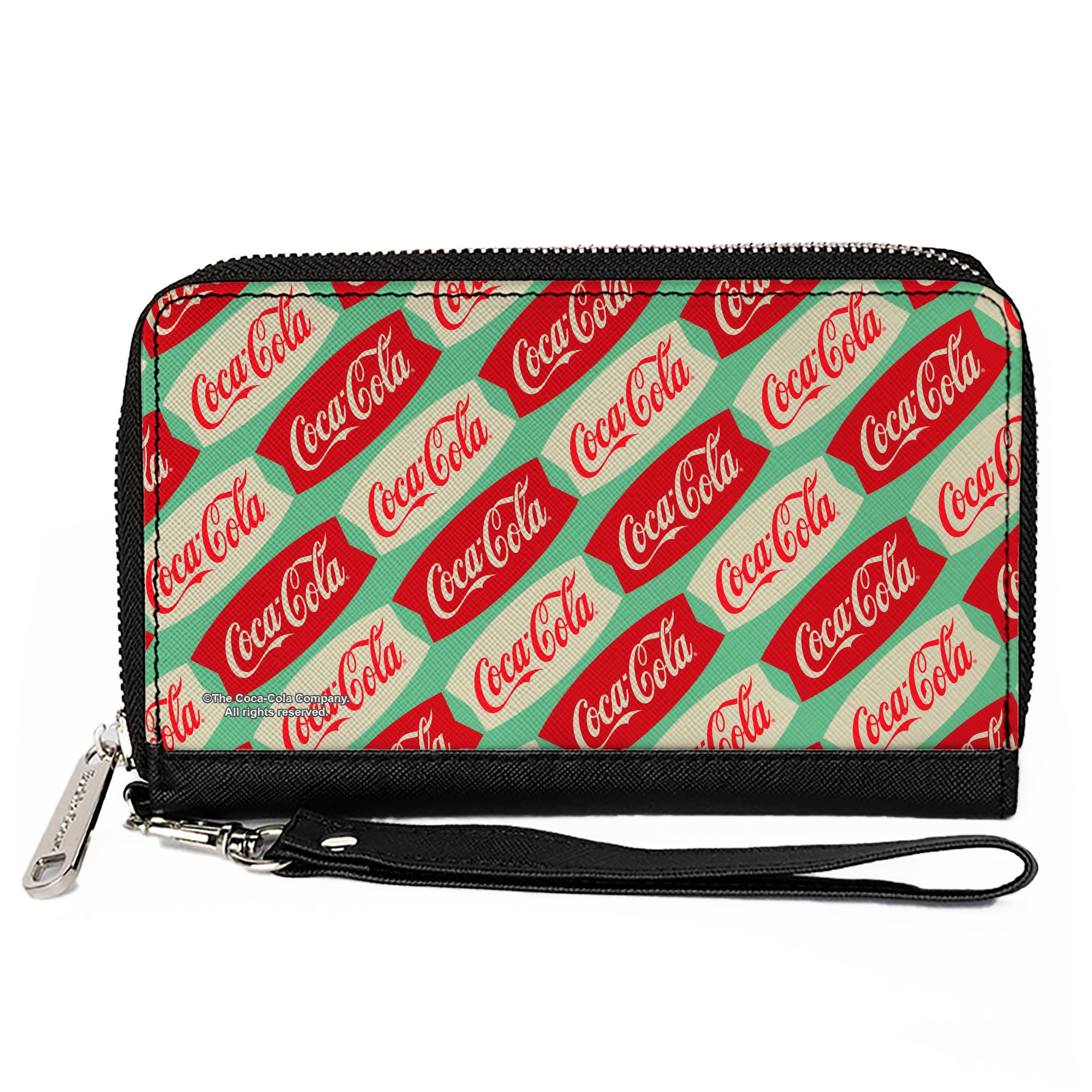 PU Zip Around Wallet Rectangle - Coca-Cola Script Marquee Logo Green/Red/White Clutch Zip Around Wallets Coca-Cola