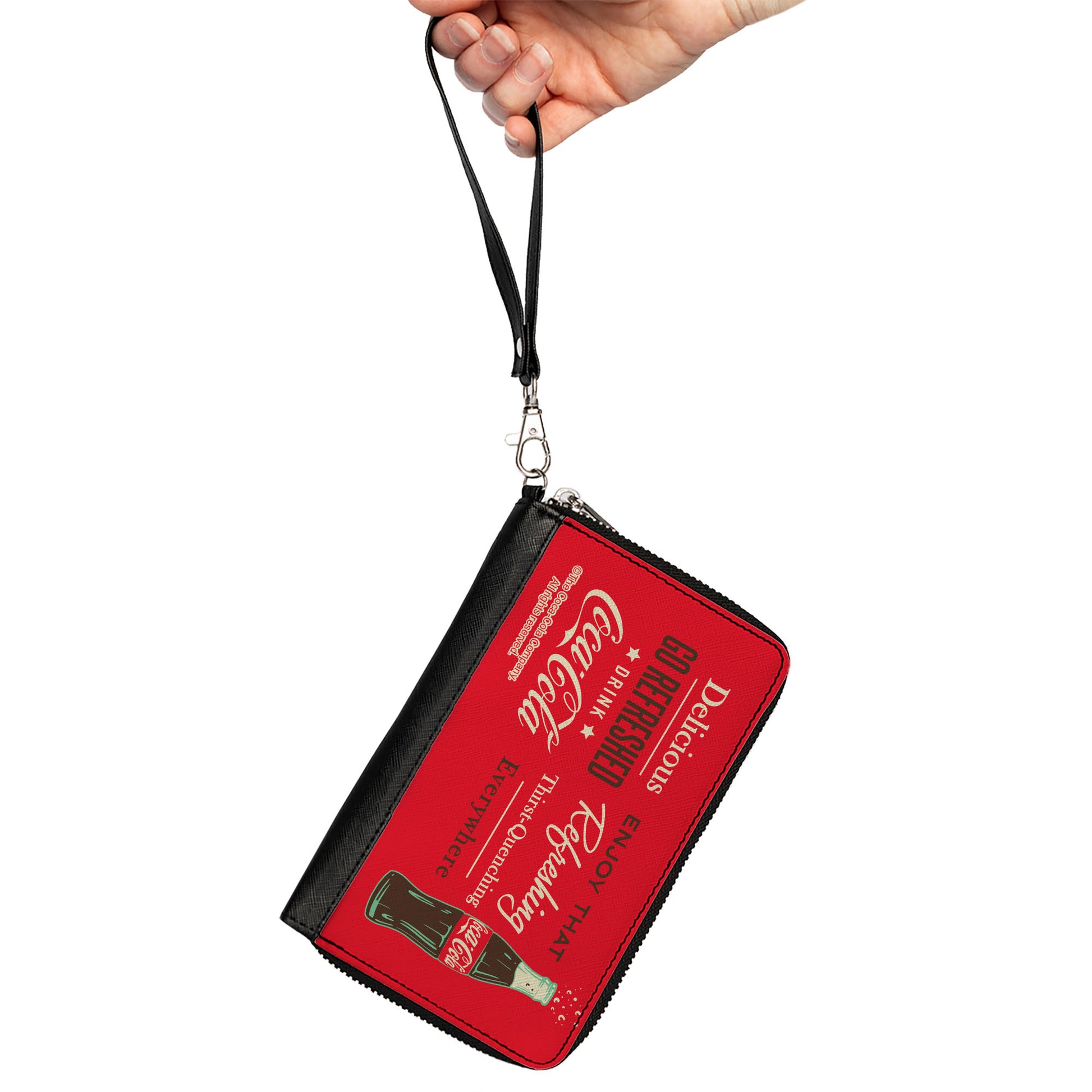 PU Zip Around Wallet Rectangle - Coca-Cola ENJOY THAT EVERYWHERE Bottle Red/White/Brown Clutch Zip Around Wallets Coca-Cola