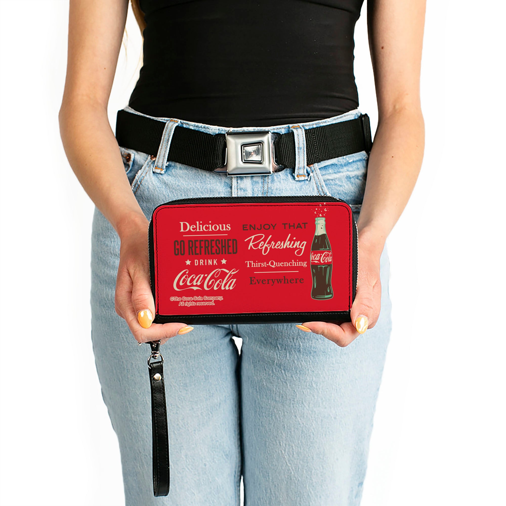 PU Zip Around Wallet Rectangle - Coca-Cola ENJOY THAT EVERYWHERE Bottle Red/White/Brown Clutch Zip Around Wallets Coca-Cola