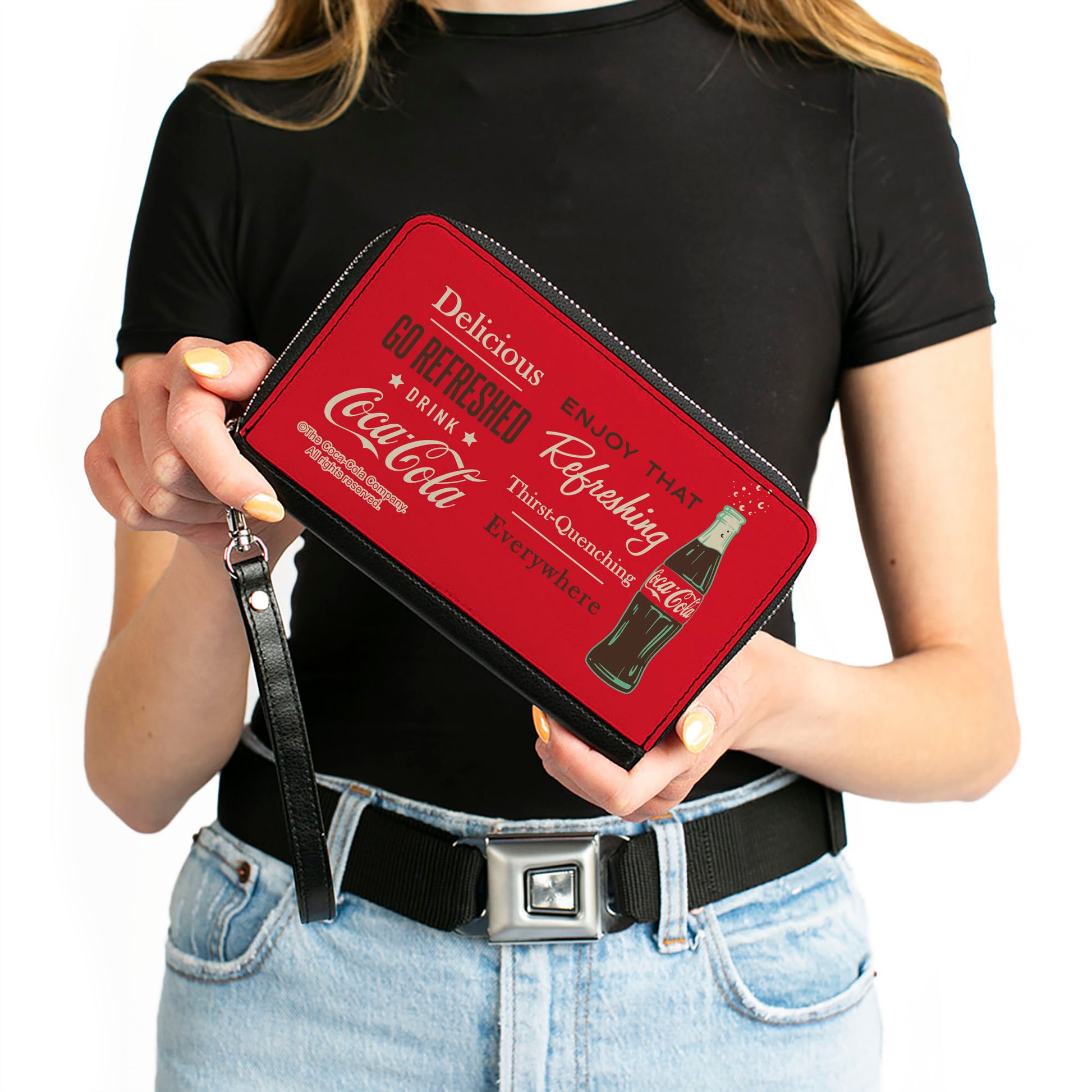 PU Zip Around Wallet Rectangle - Coca-Cola ENJOY THAT EVERYWHERE Bottle Red/White/Brown Clutch Zip Around Wallets Coca-Cola
