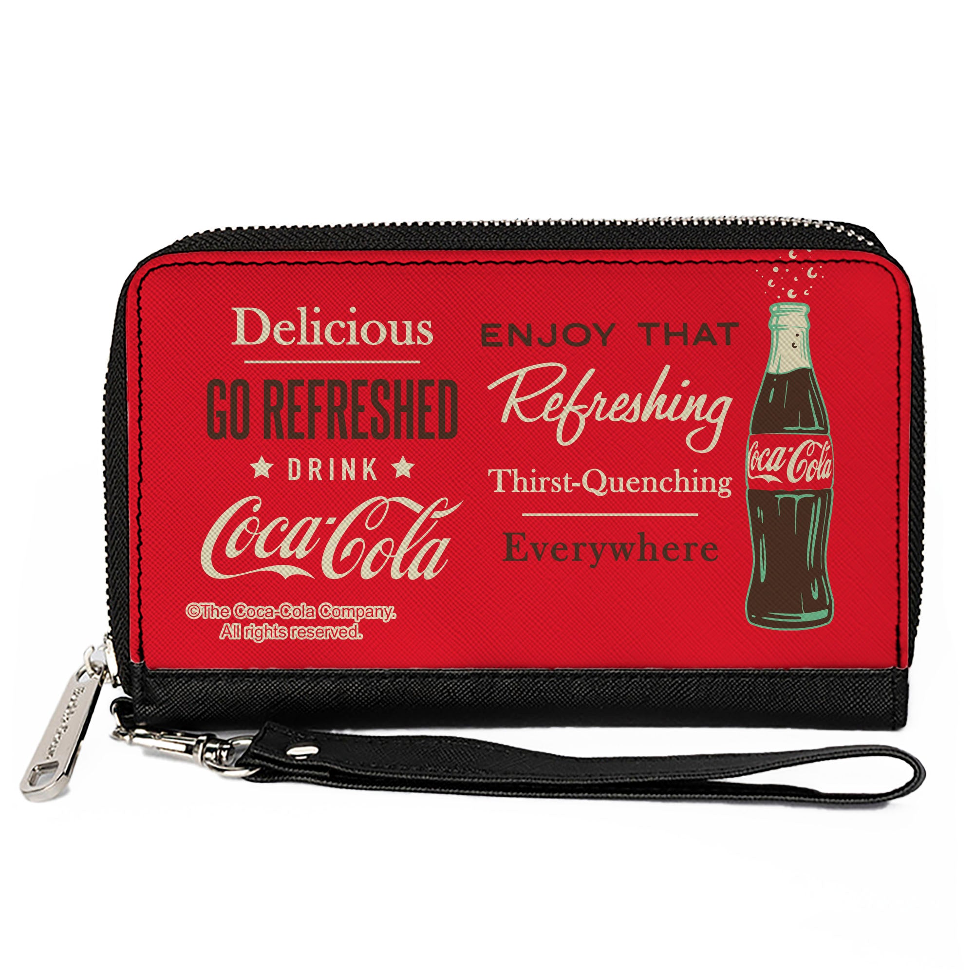 PU Zip Around Wallet Rectangle - Coca-Cola ENJOY THAT EVERYWHERE Bottle Red/White/Brown Clutch Zip Around Wallets Coca-Cola