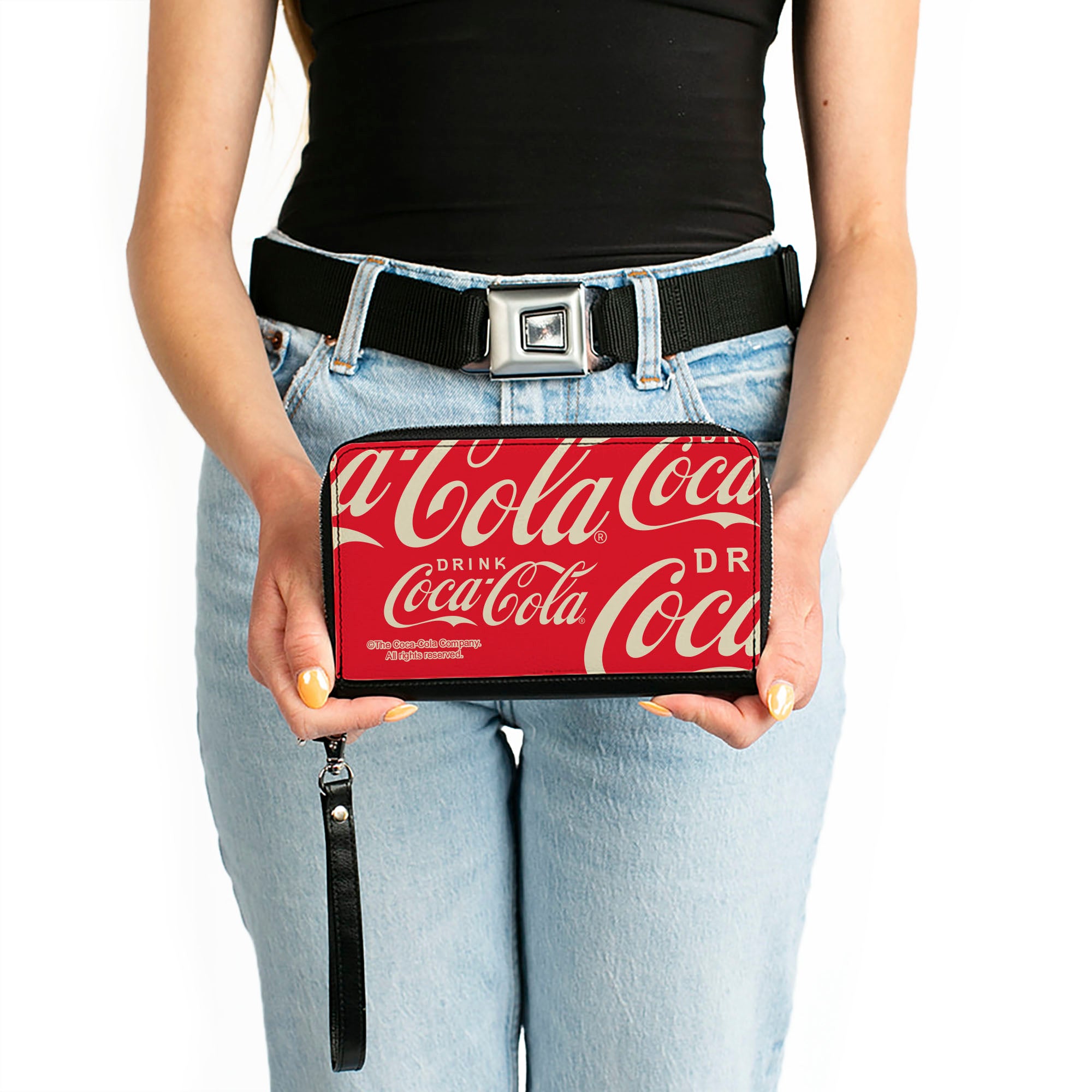 PU Zip Around Wallet Rectangle - DRINK COCA-COLA Close-Up Red/White Clutch Zip Around Wallets Coca-Cola