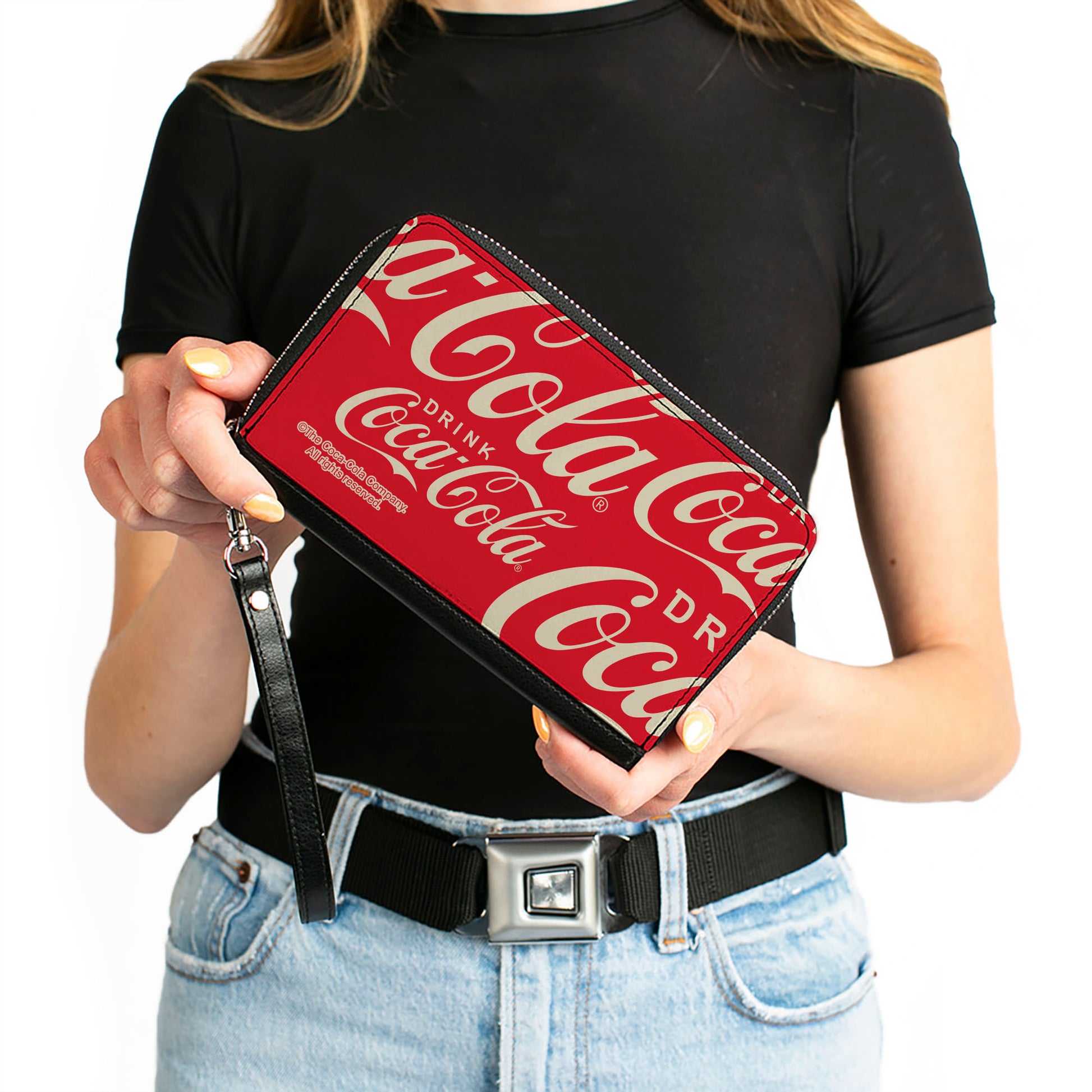 PU Zip Around Wallet Rectangle - DRINK COCA-COLA Close-Up Red/White Clutch Zip Around Wallets Coca-Cola